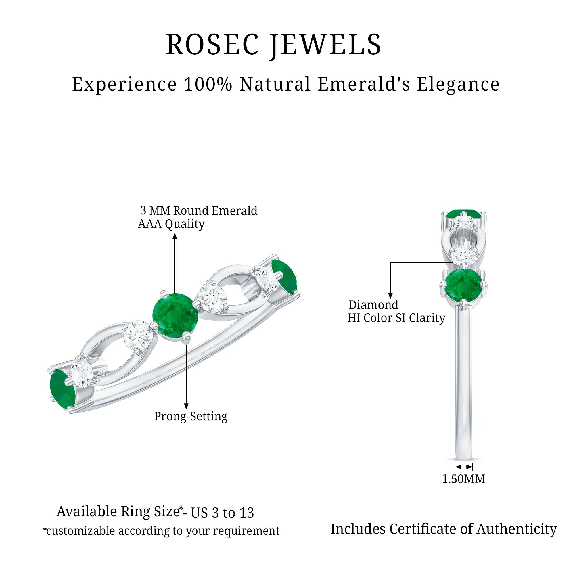Rosec Jewels-Natural Emerald Diamond Infinity Anniversary Ring