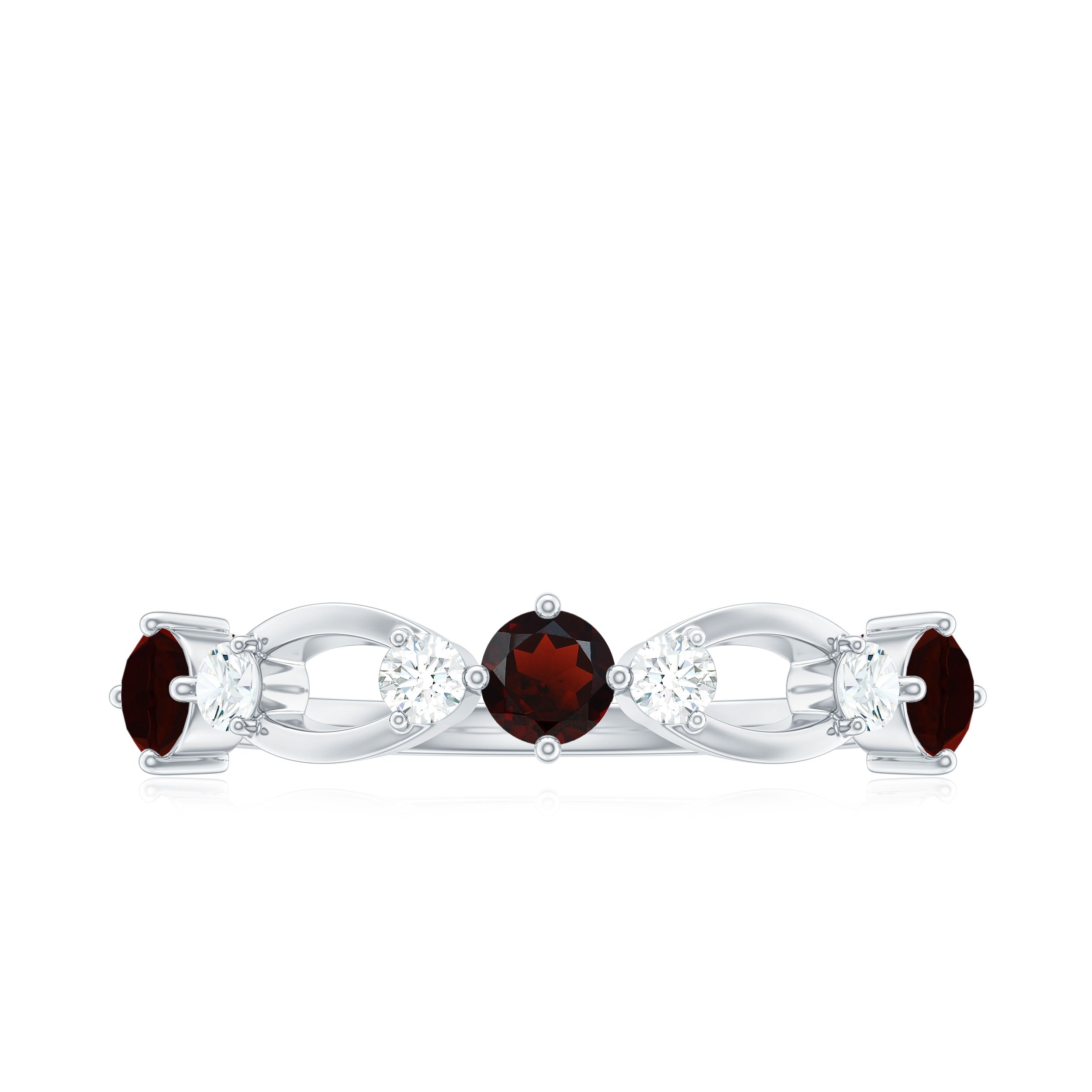 Rosec Jewels-Natural Red Garnet Diamond Half Eternity Ring for Anniversary