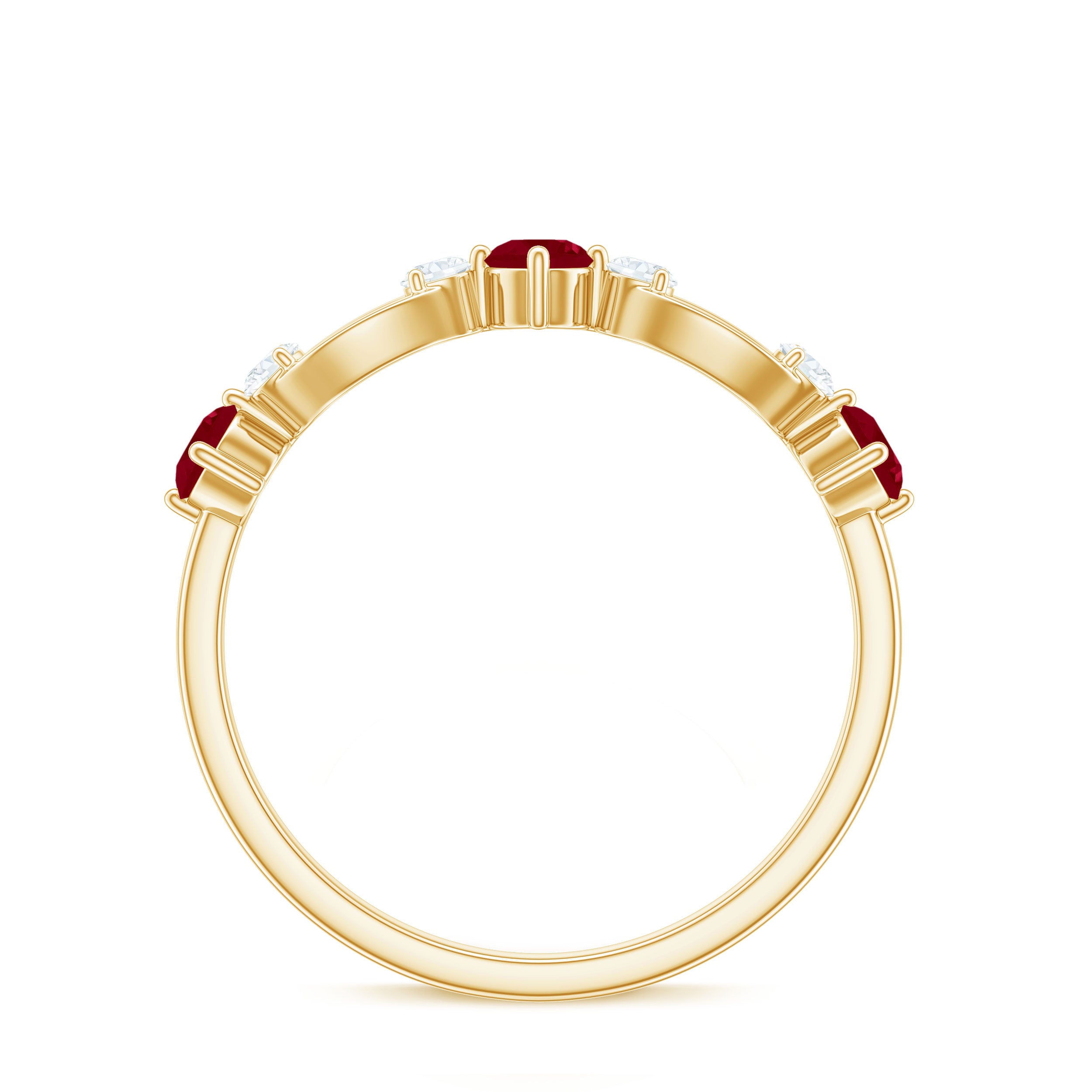 Rosec Jewels-Genuine Ruby Promise Ring with Diamond for Women