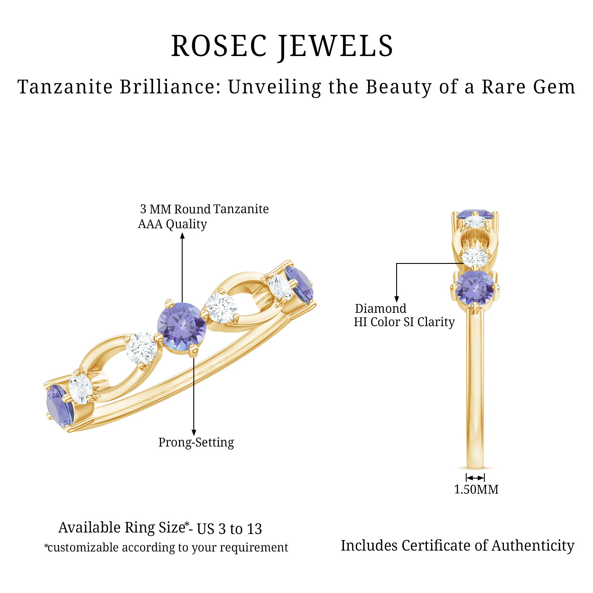 Rosec Jewels-Natural Tanzanite Diamond Ring for Promise