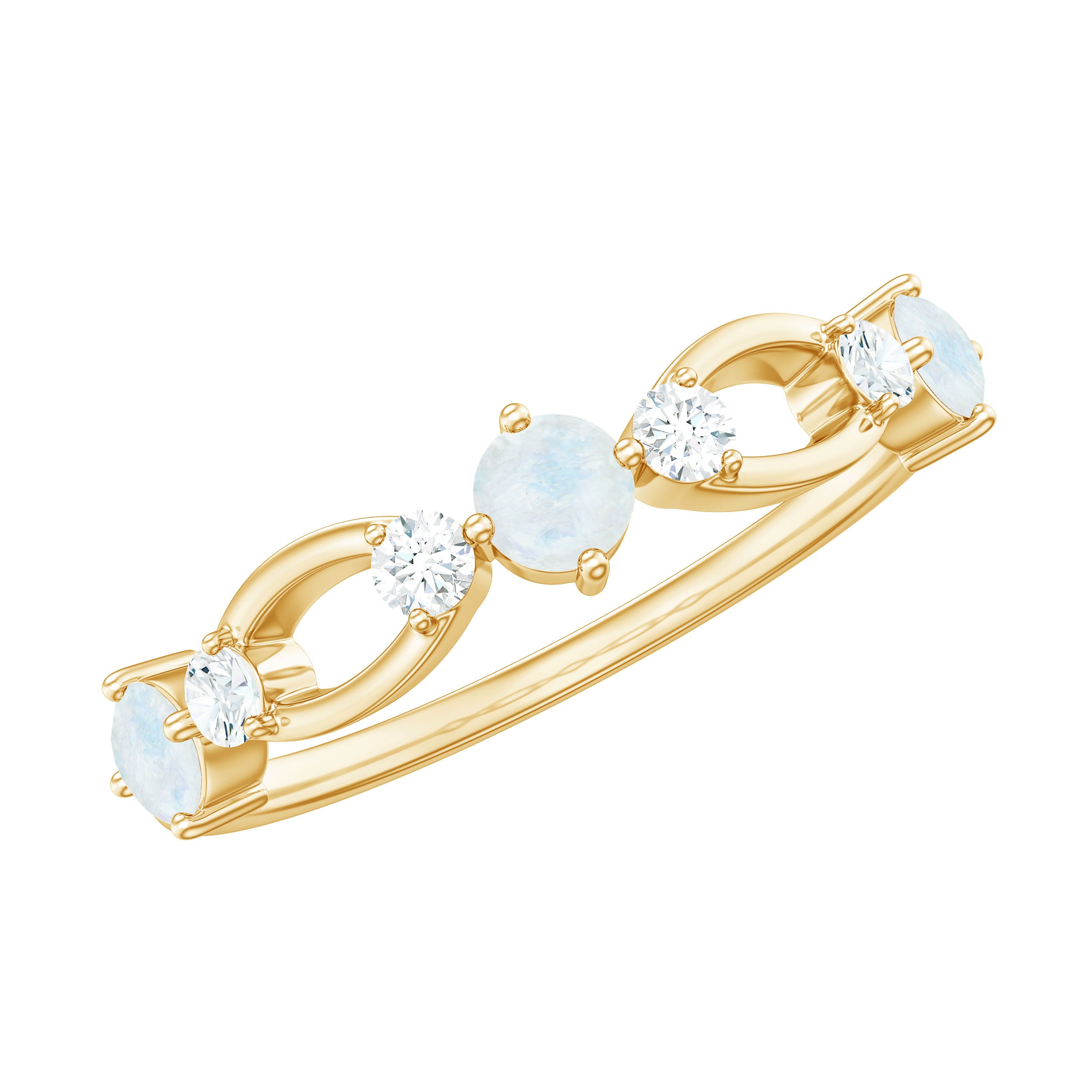 Minimal Promise Ring with Moonstone and Diamond AAA - Rosec Jewels