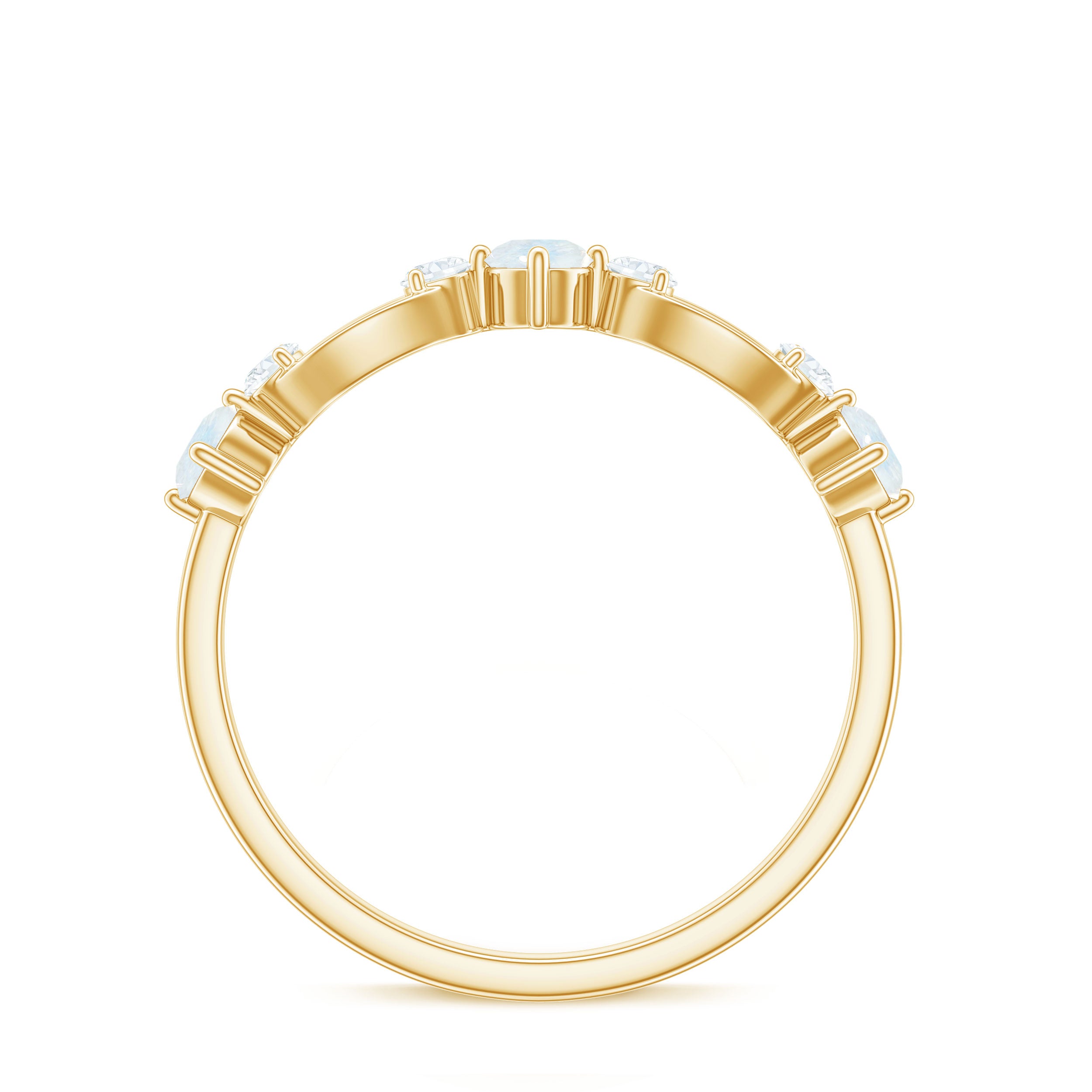 Minimal Promise Ring with Moonstone and Diamond AAA - Rosec Jewels
