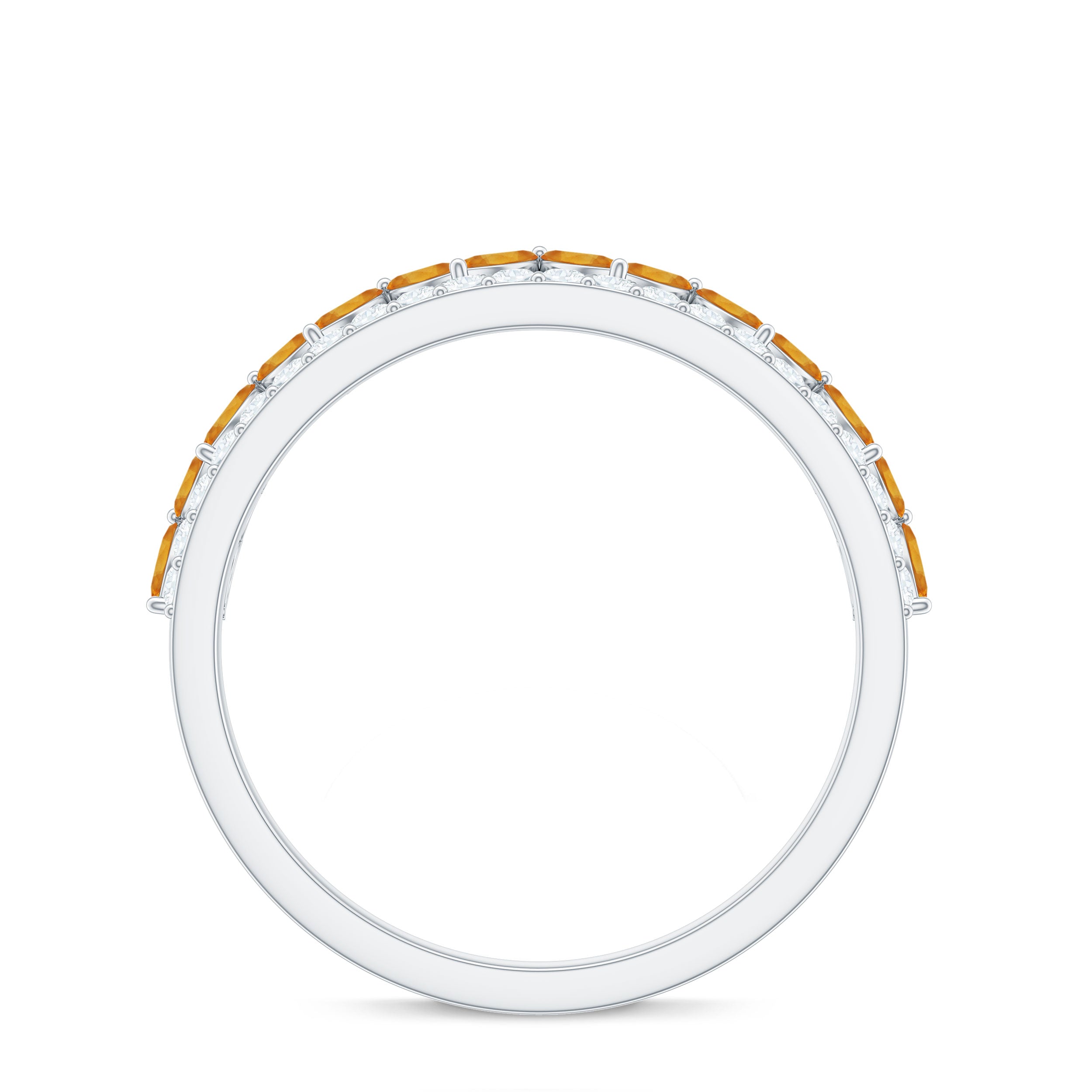 Certified Real Citrine Half Eternity Ring with Diamond AAA - Rosec Jewels