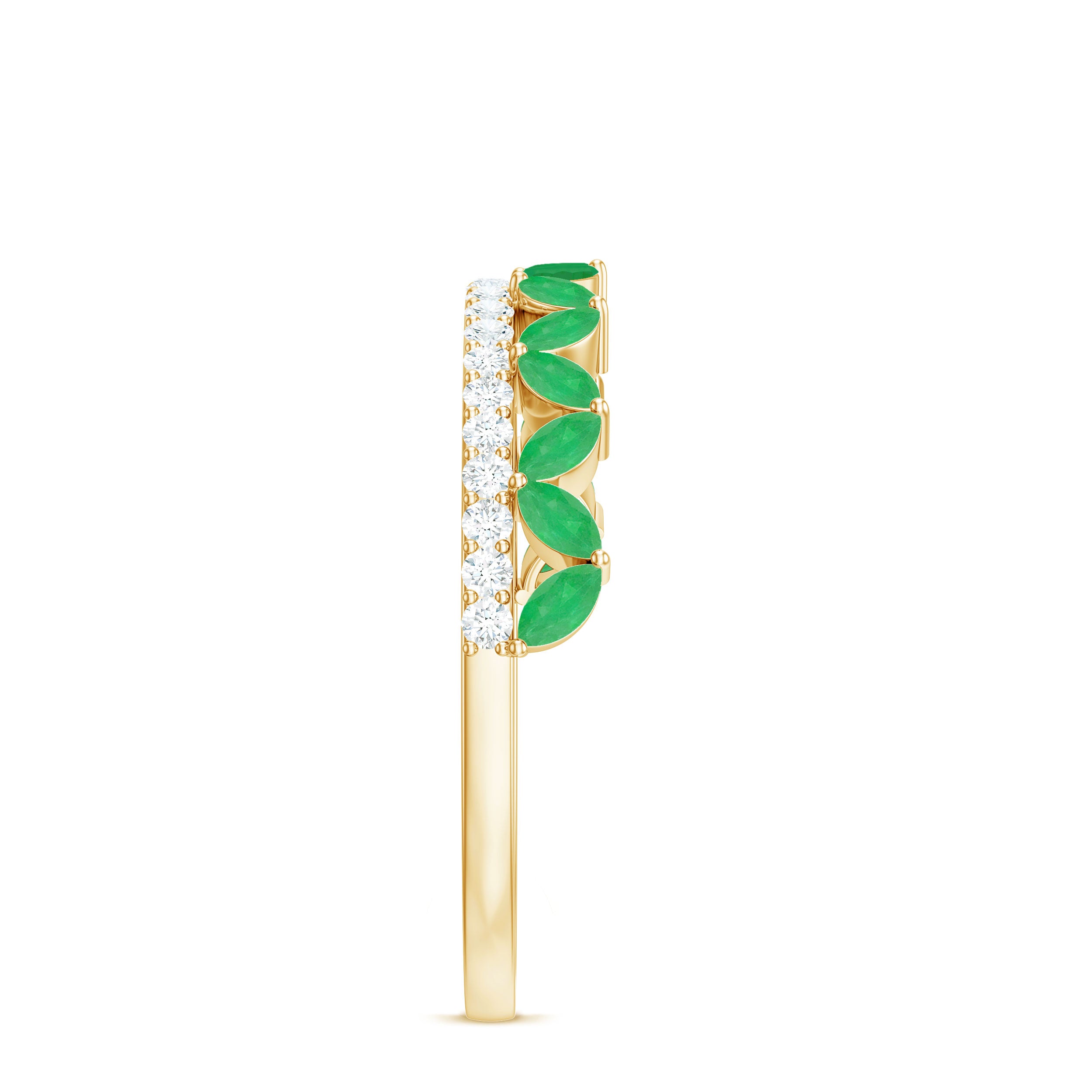 Rosec Jewels-Real Marquise Emerald Half Eternity Wedding Band with Diamond