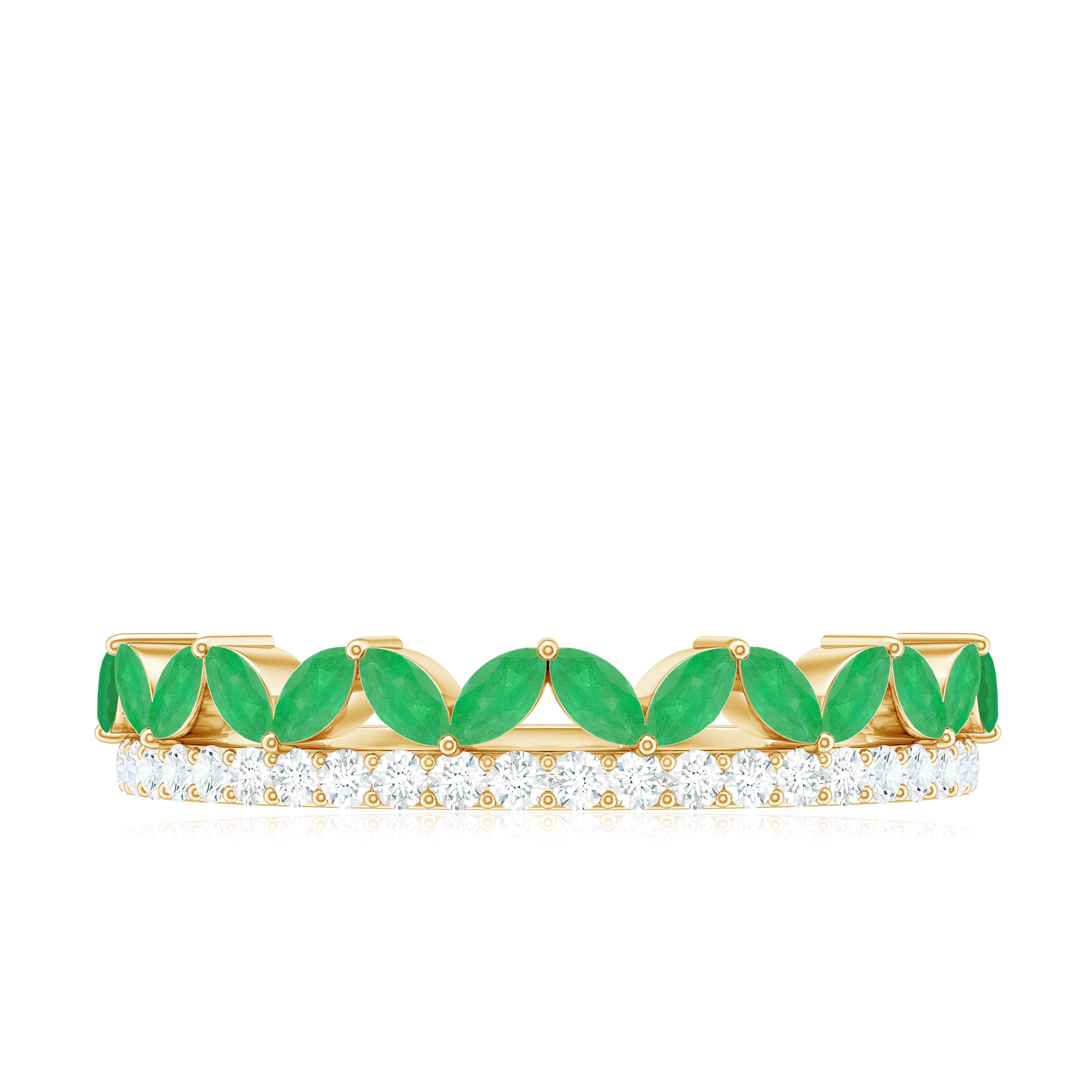Rosec Jewels-Real Marquise Emerald Half Eternity Wedding Band with Diamond