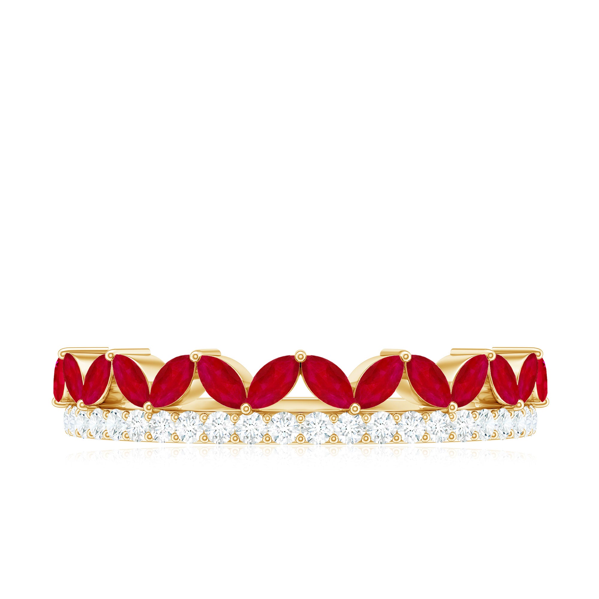 Natural Marquise Ruby Half Eternity Anniversary Ring with Diamond AAA - Rosec Jewels