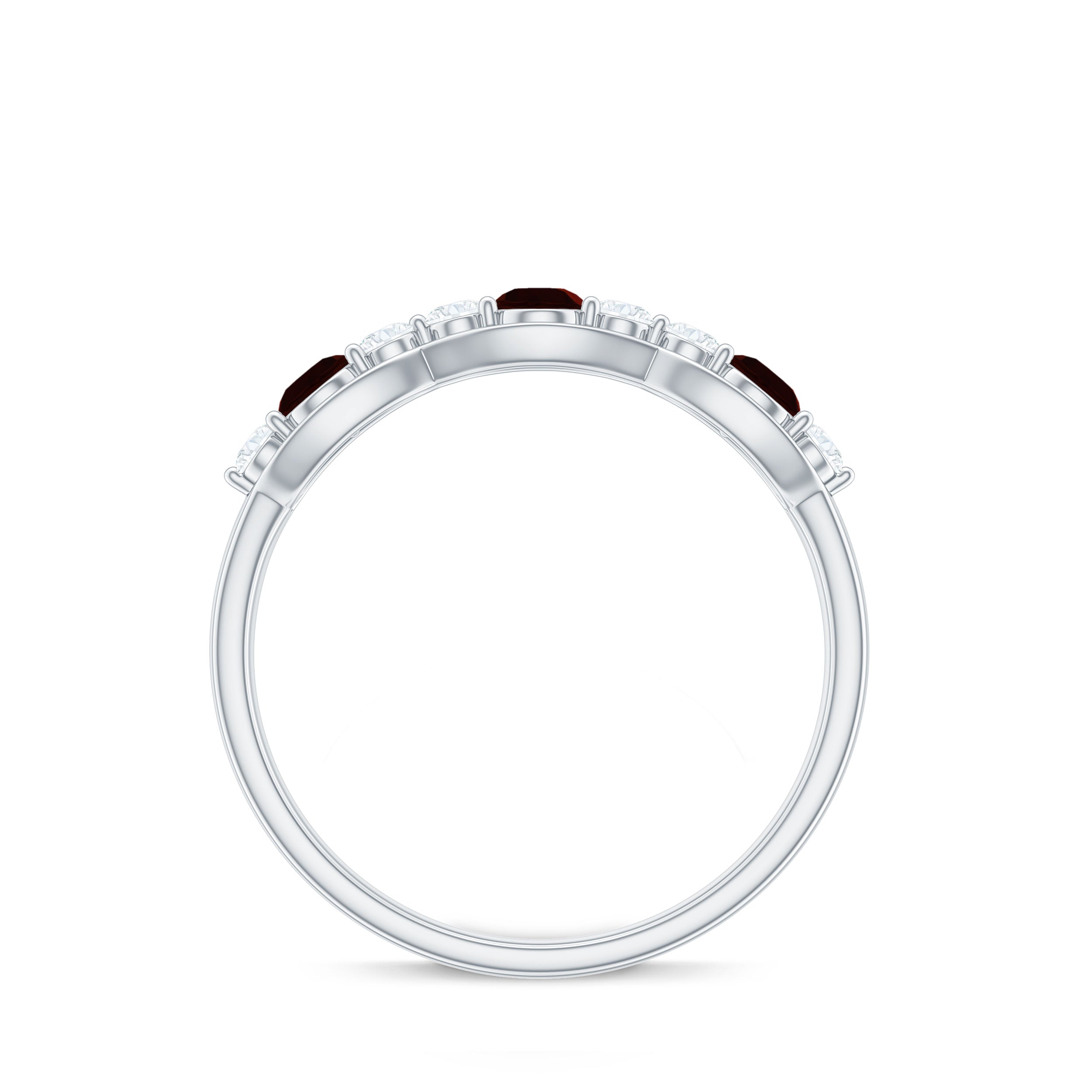 Rosec Jewels-Natural Garnet Half Eternity Ring with Diamond