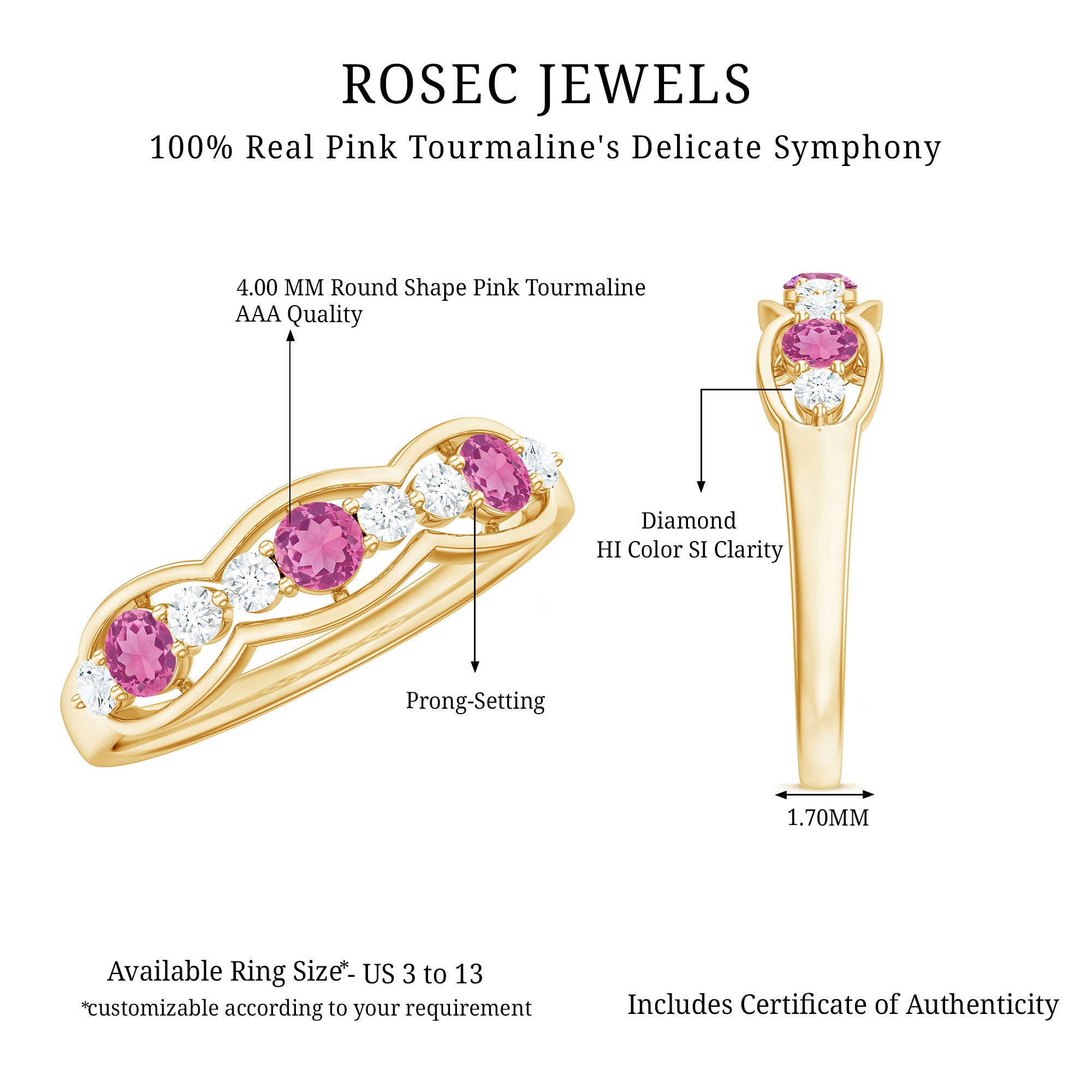 Pink Tourmaline and Diamond Wedding Anniversary Band Ring AAA - Rosec Jewels