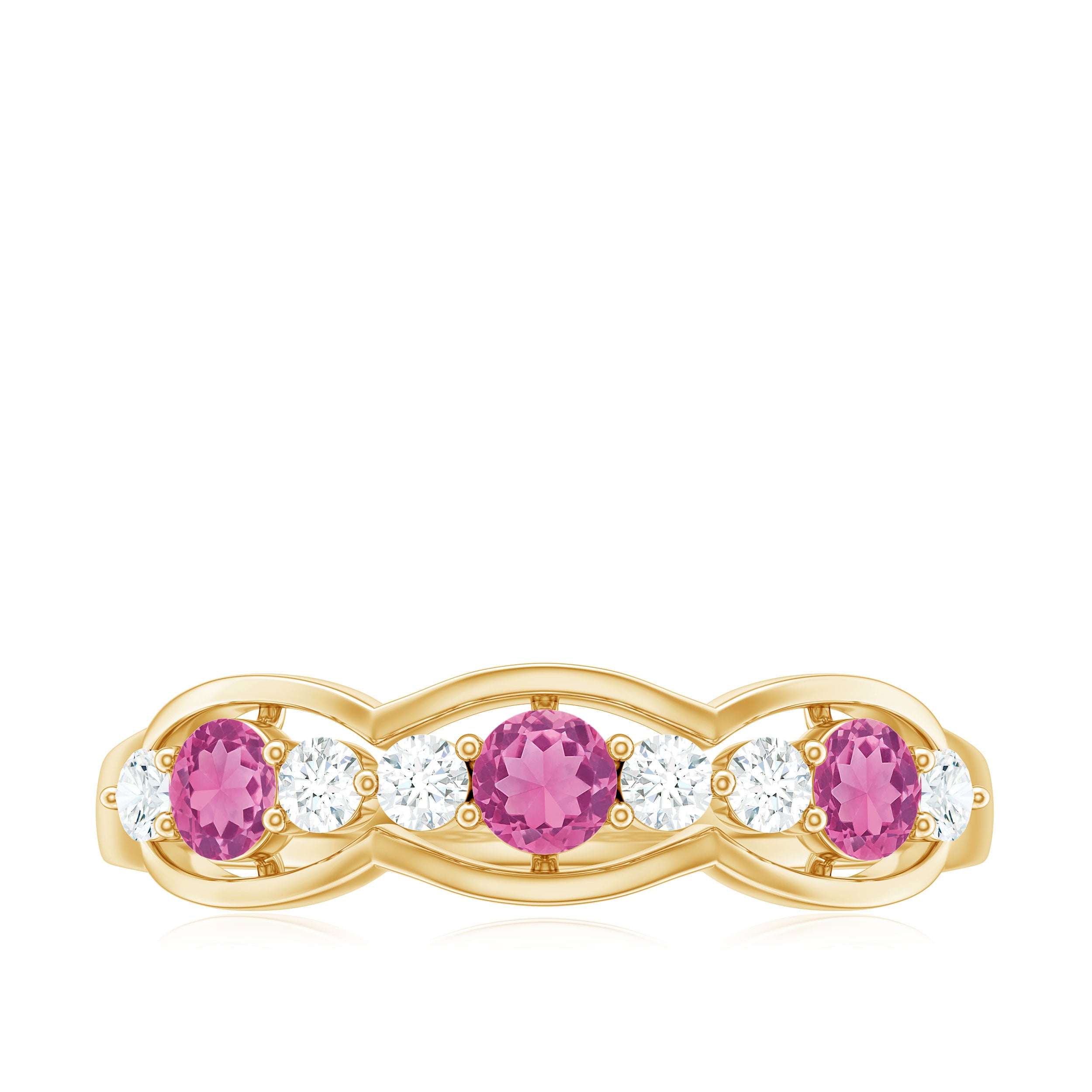 Pink Tourmaline and Diamond Wedding Anniversary Band Ring AAA - Rosec Jewels