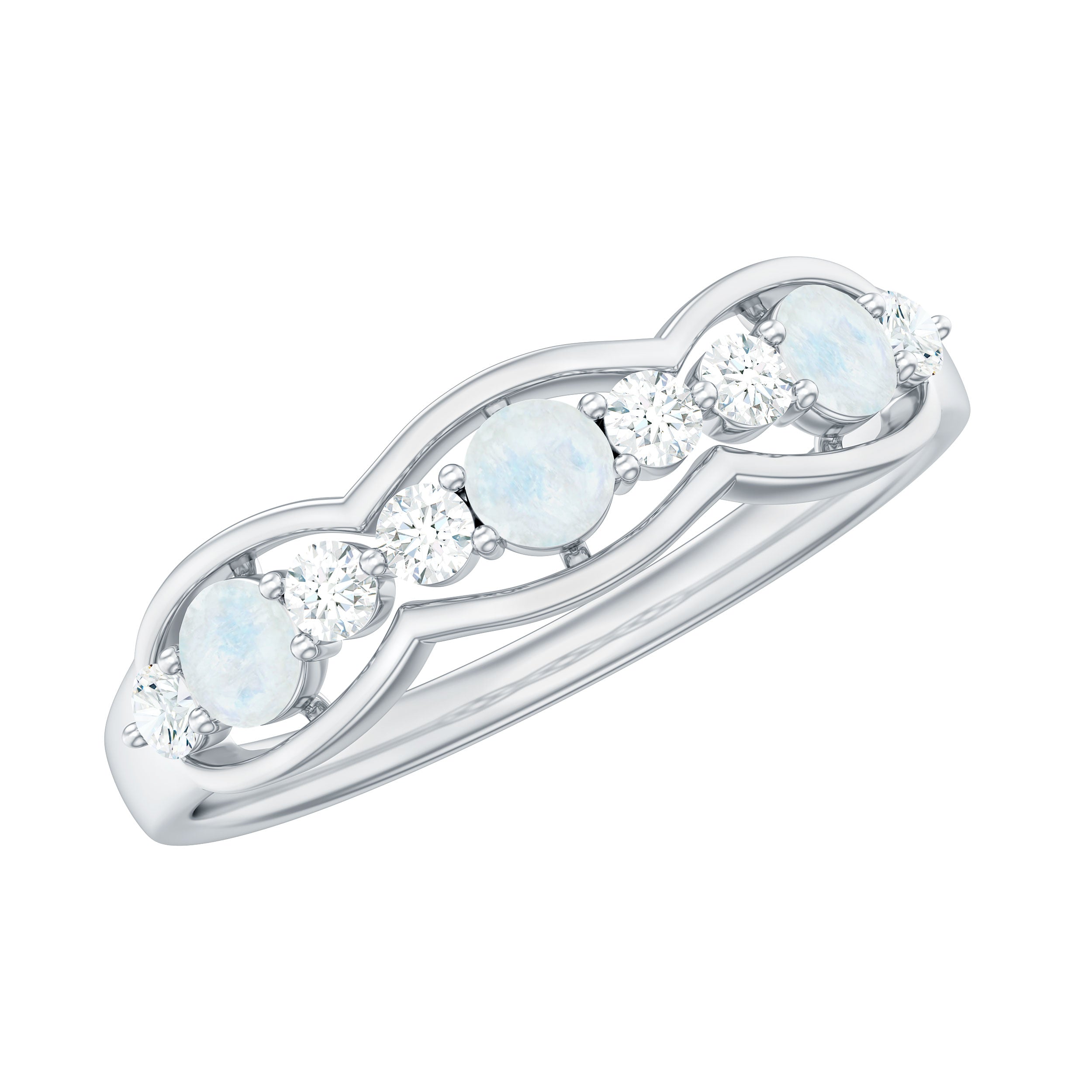 Moonstone and Diamond Wedding Anniversary Ring AAA - Rosec Jewels