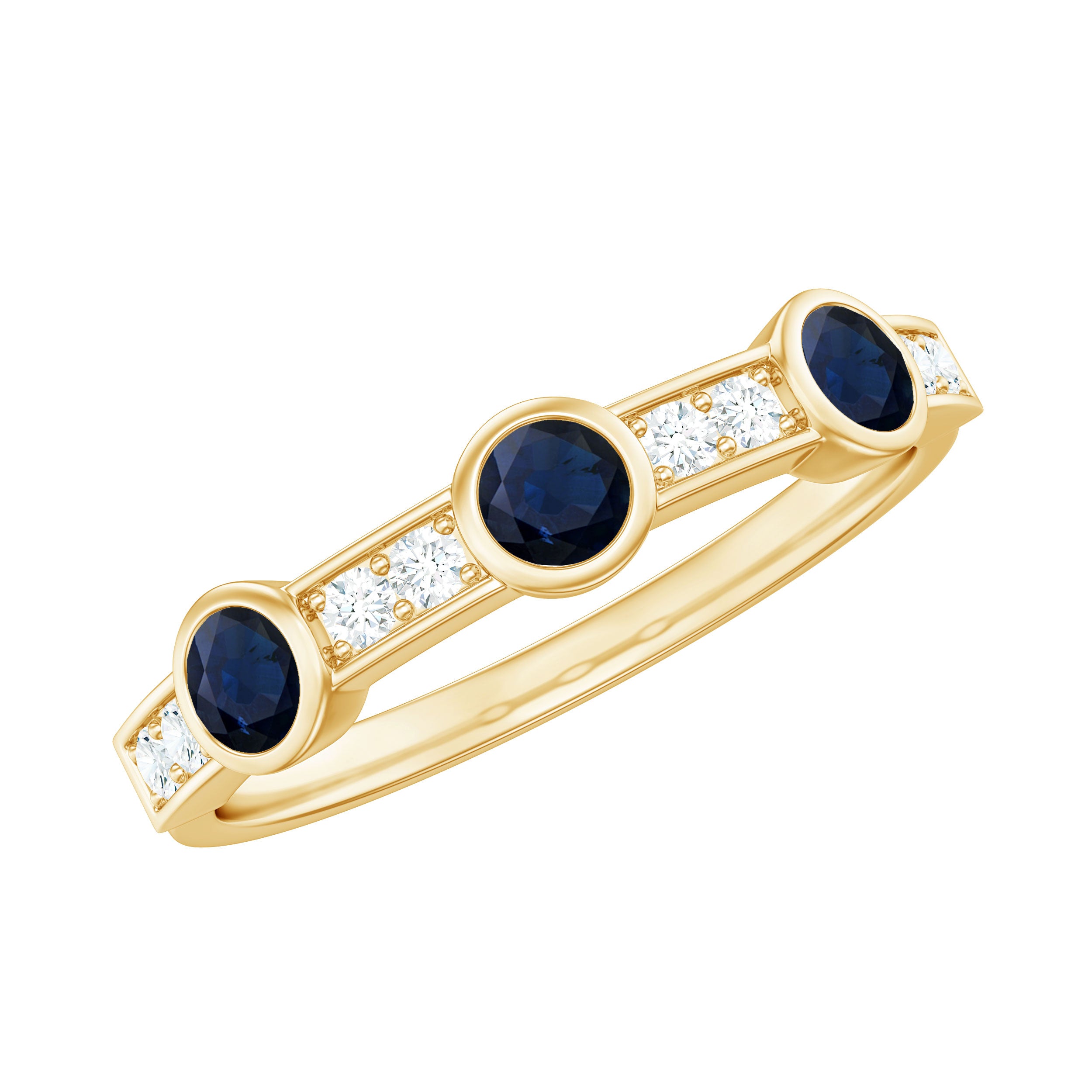 Natural Blue Sapphire Half Eternity Ring with Diamond for Women AAA - Rosec Jewels