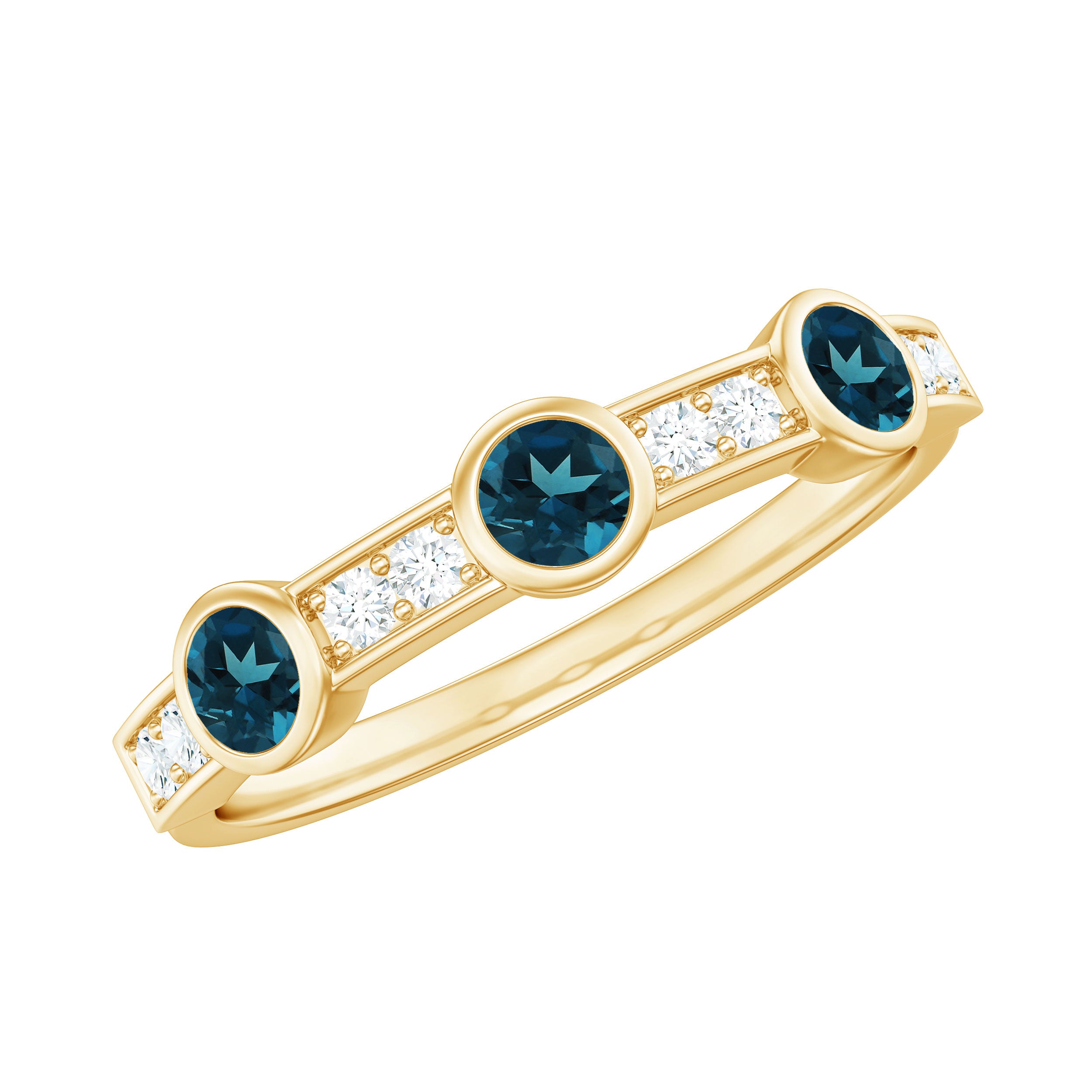Bezel Set London Blue Topaz Half Eternity Band with Diamond AAA - Rosec Jewels