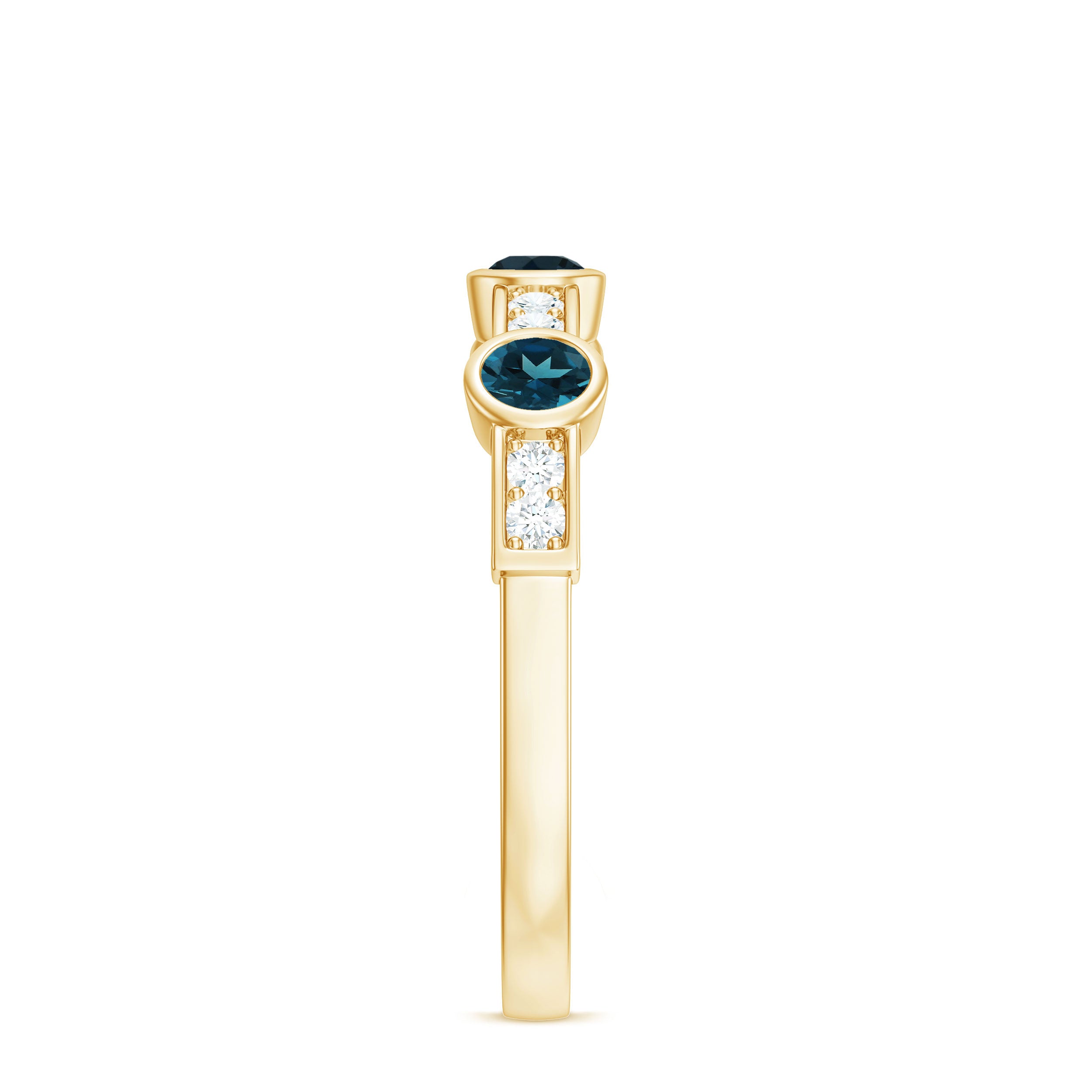 Bezel Set London Blue Topaz Half Eternity Band with Diamond AAA - Rosec Jewels