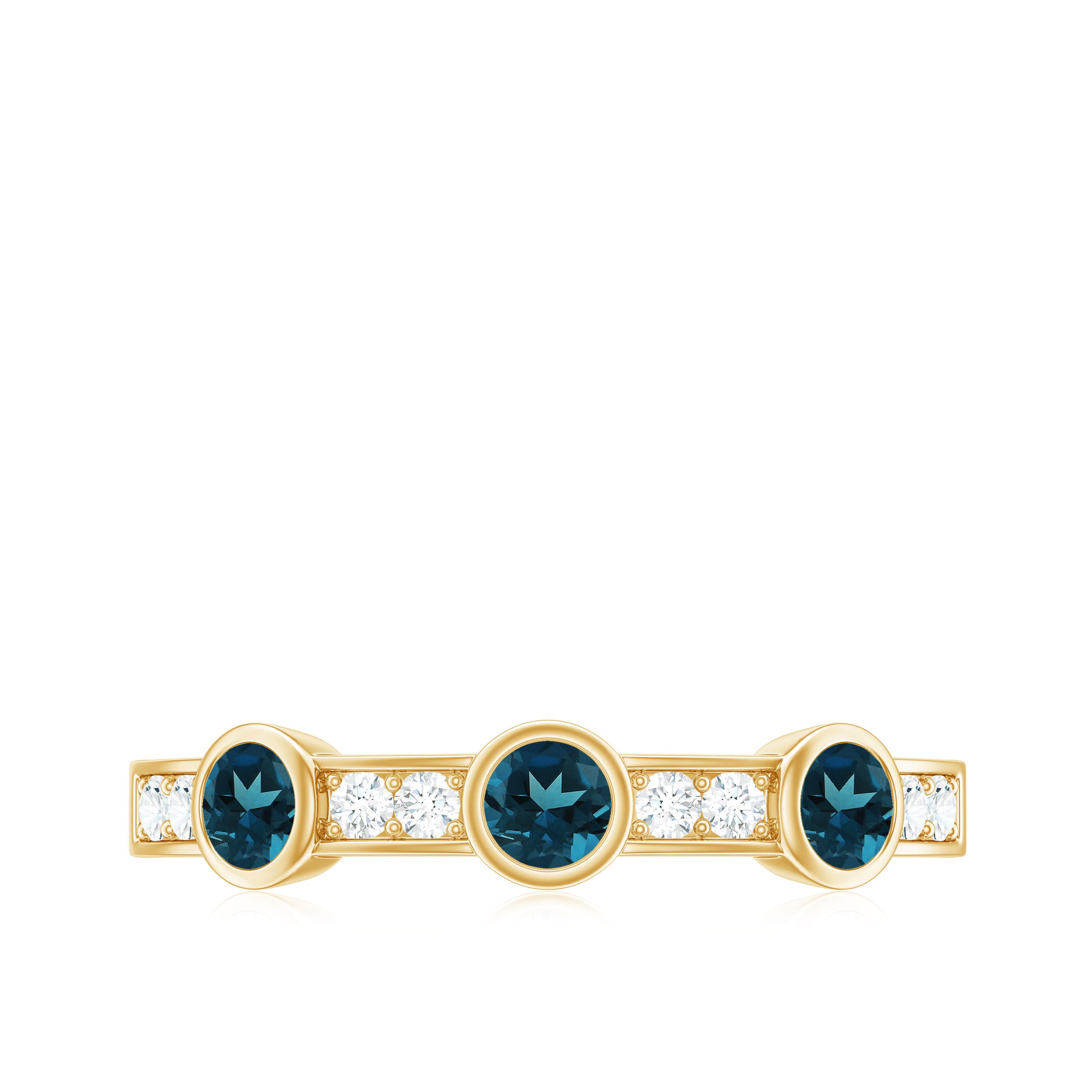 Bezel Set London Blue Topaz Half Eternity Band with Diamond AAA - Rosec Jewels