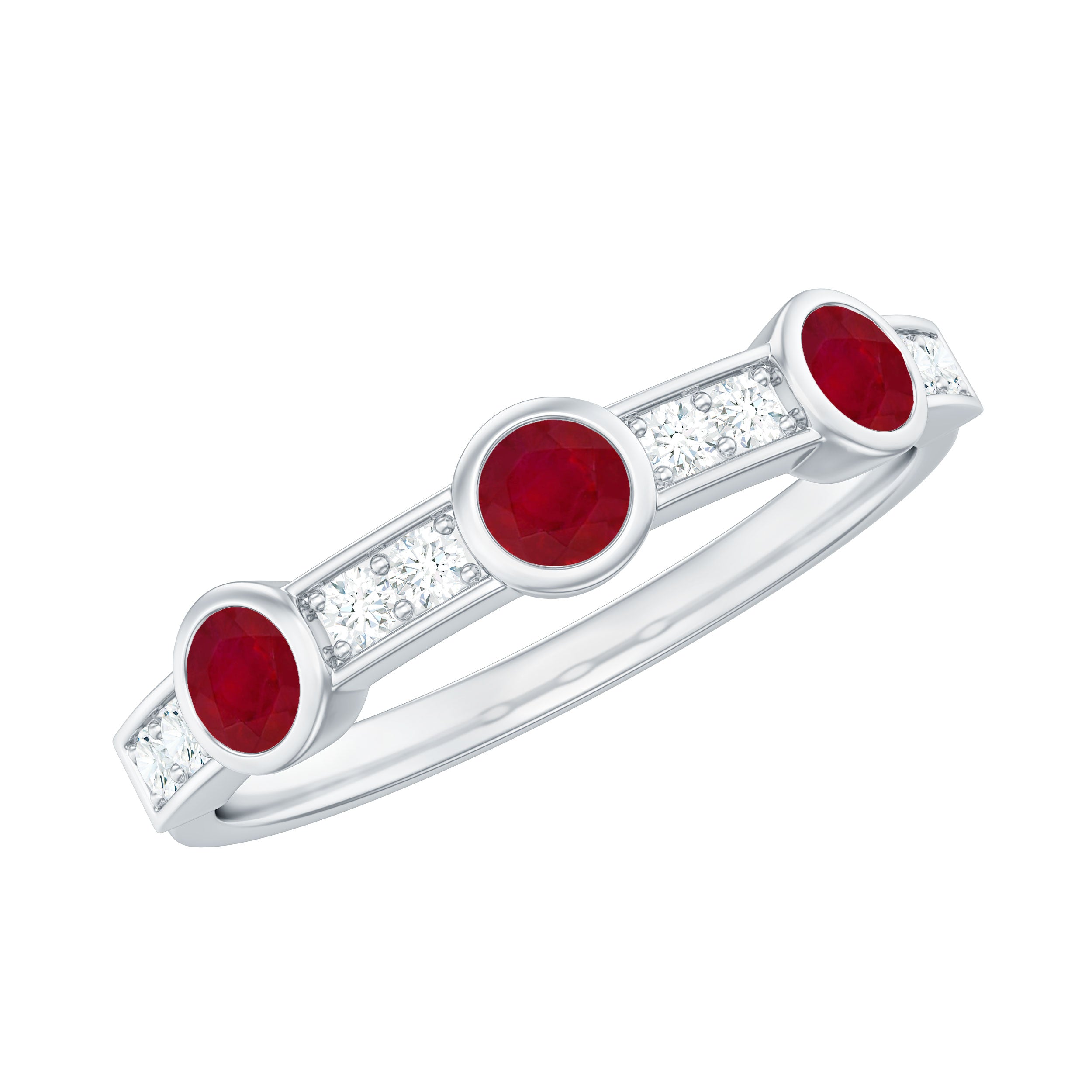 Rosec Jewels-Natural Bezel Set Ruby Half Eternity Ring with Diamond