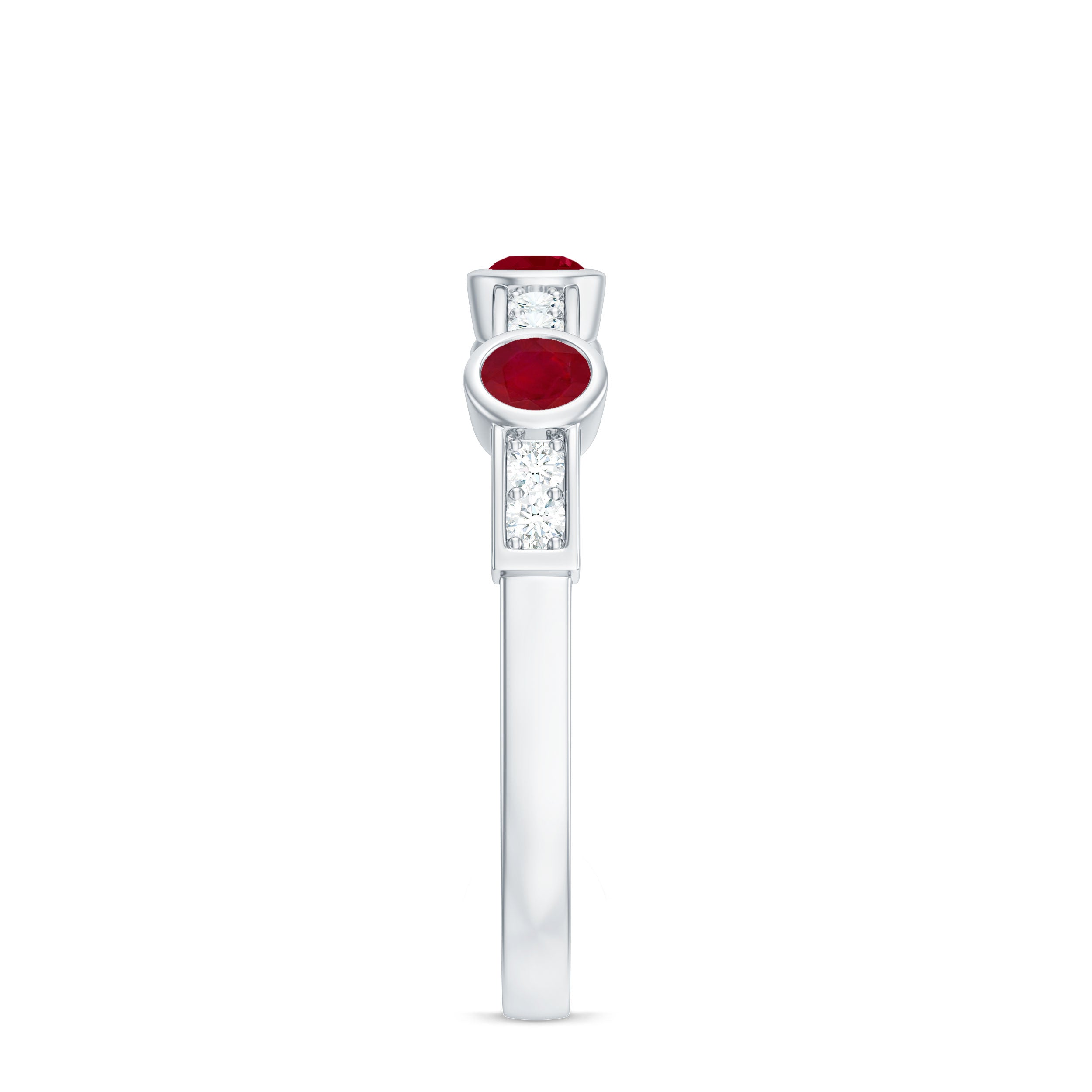 Rosec Jewels-Natural Bezel Set Ruby Half Eternity Ring with Diamond