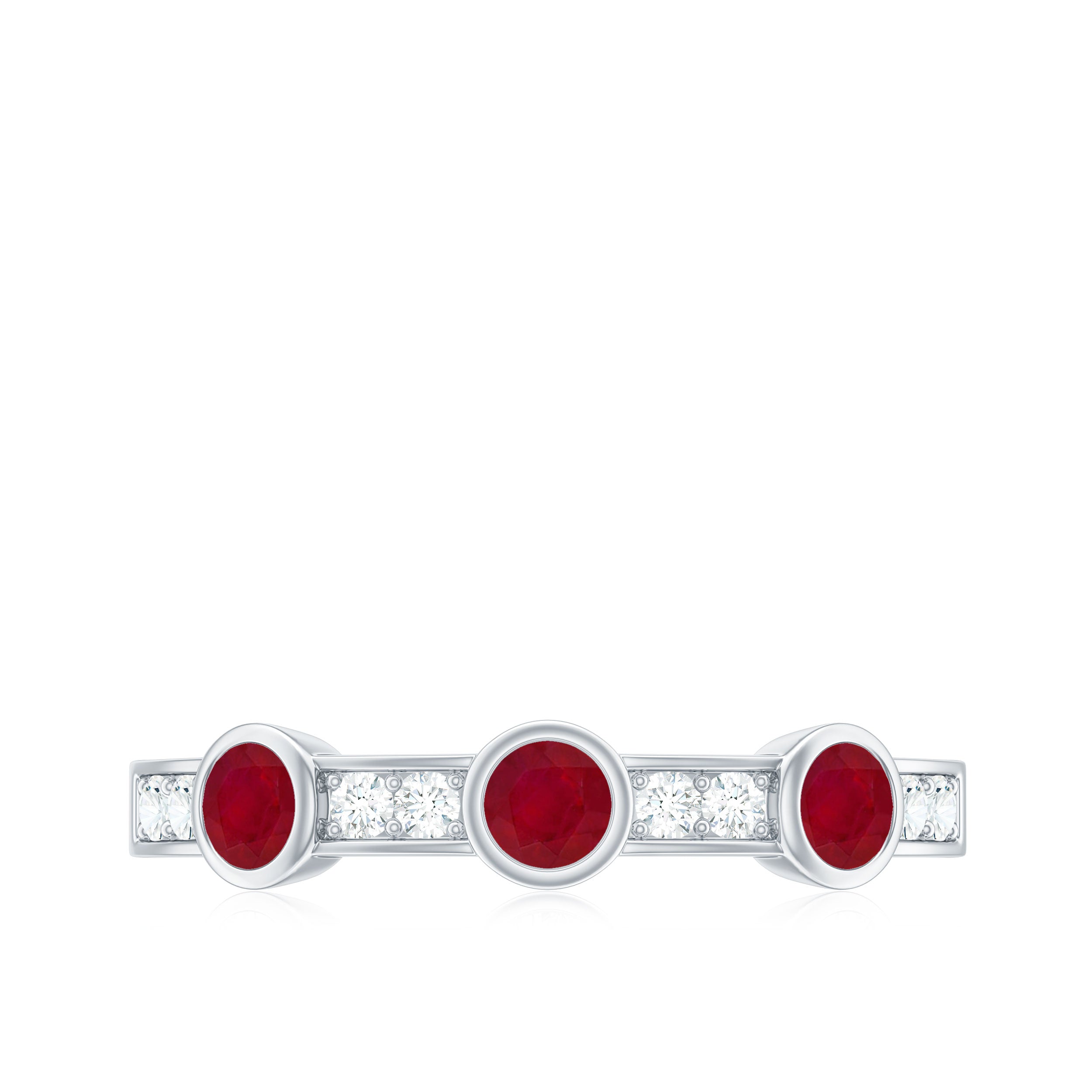 Rosec Jewels-Natural Bezel Set Ruby Half Eternity Ring with Diamond