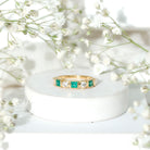 Real Emerald and Diamond Half Eternity Wedding Band in Bezel Set AAA - Rosec Jewels