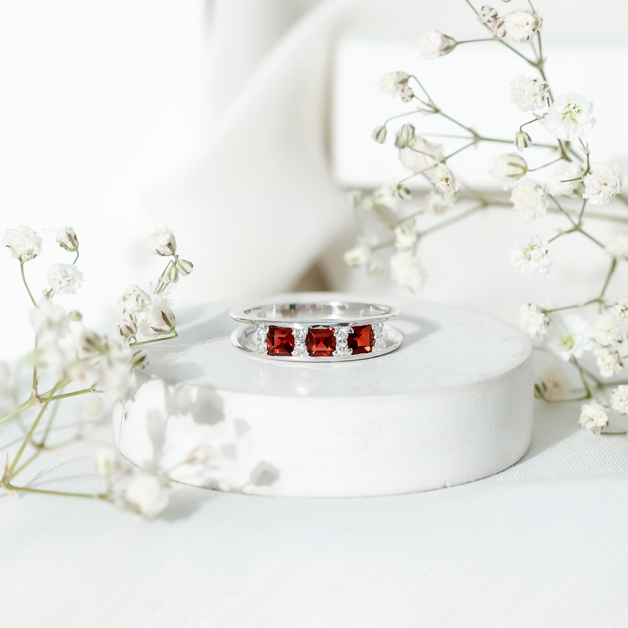 Rosec Jewels-Natural Princess Cut Garnet Diamond Wedding Band