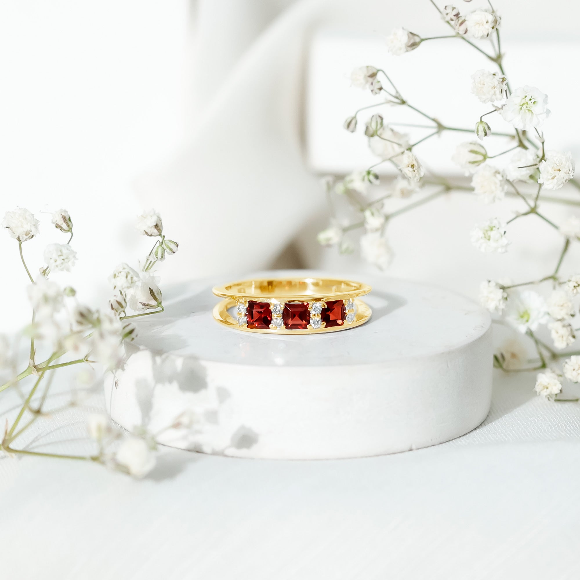 Rosec Jewels-Natural Princess Cut Garnet Diamond Wedding Band