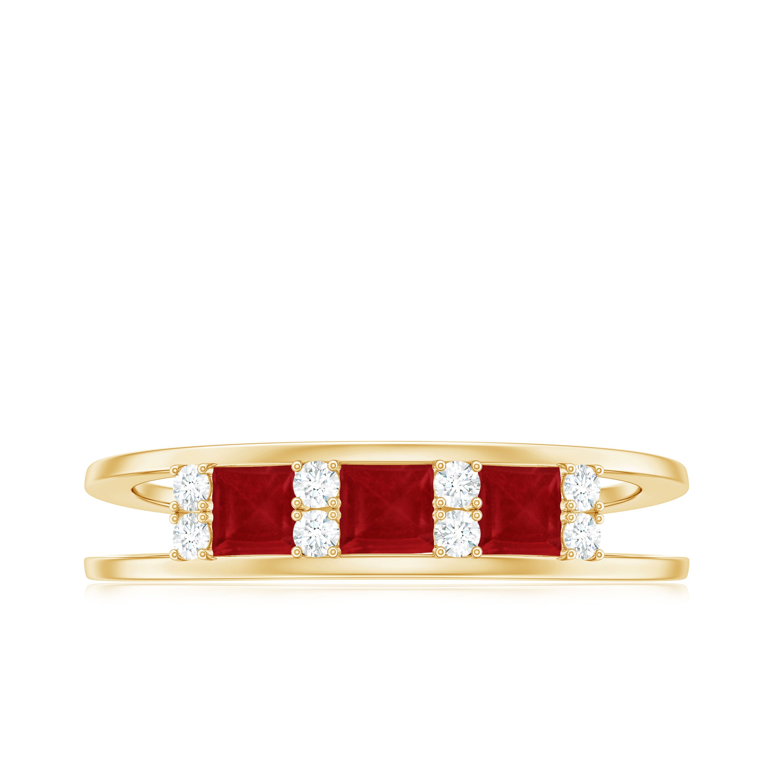 Rosec Jewels-Natural Princess cut Ruby Double Band Ring with Diamond