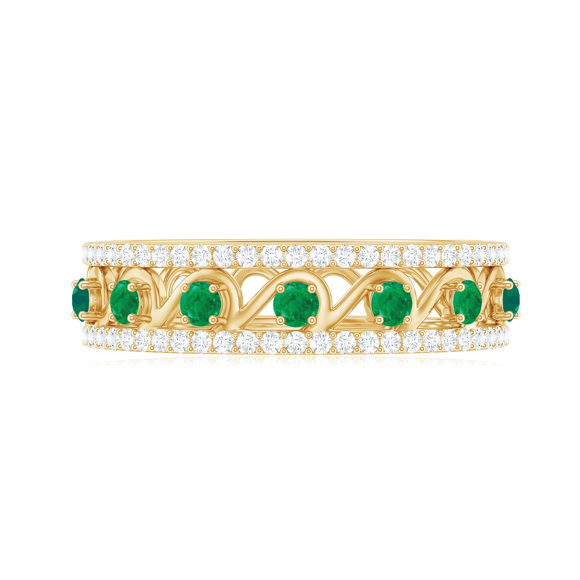 Rosec Jewels-Designer Emerald Diamond Wedding Band Ring with Certificate