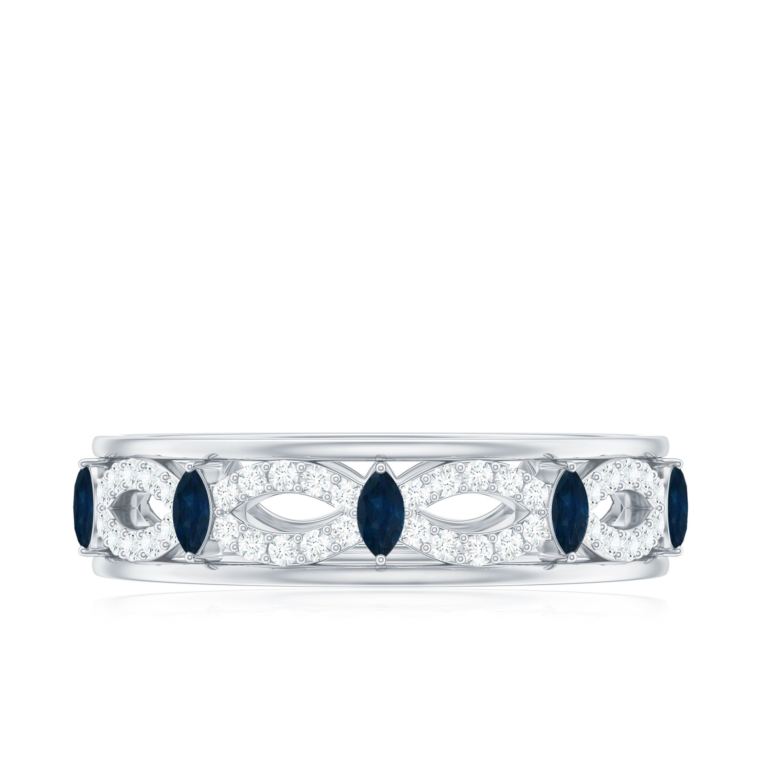 Rosec Jewels-Natural Blue Sapphire Infinity Wedding Band with Diamond