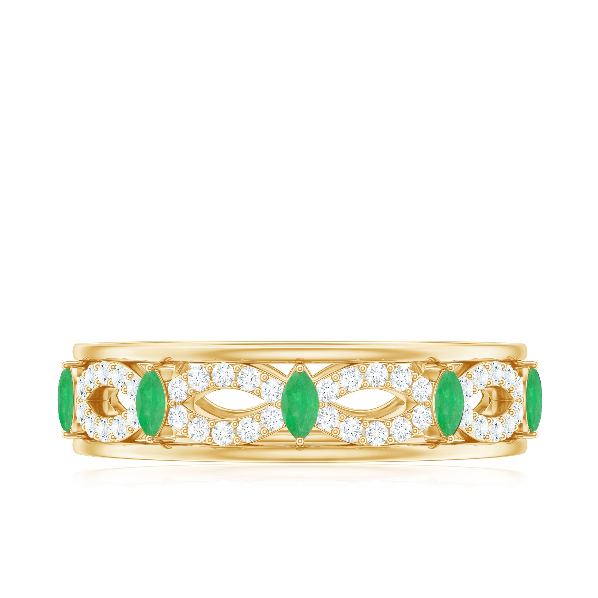 Genuine Emerald Diamond Eternity Wedding Band with Infinity Shank AAA - Rosec Jewels