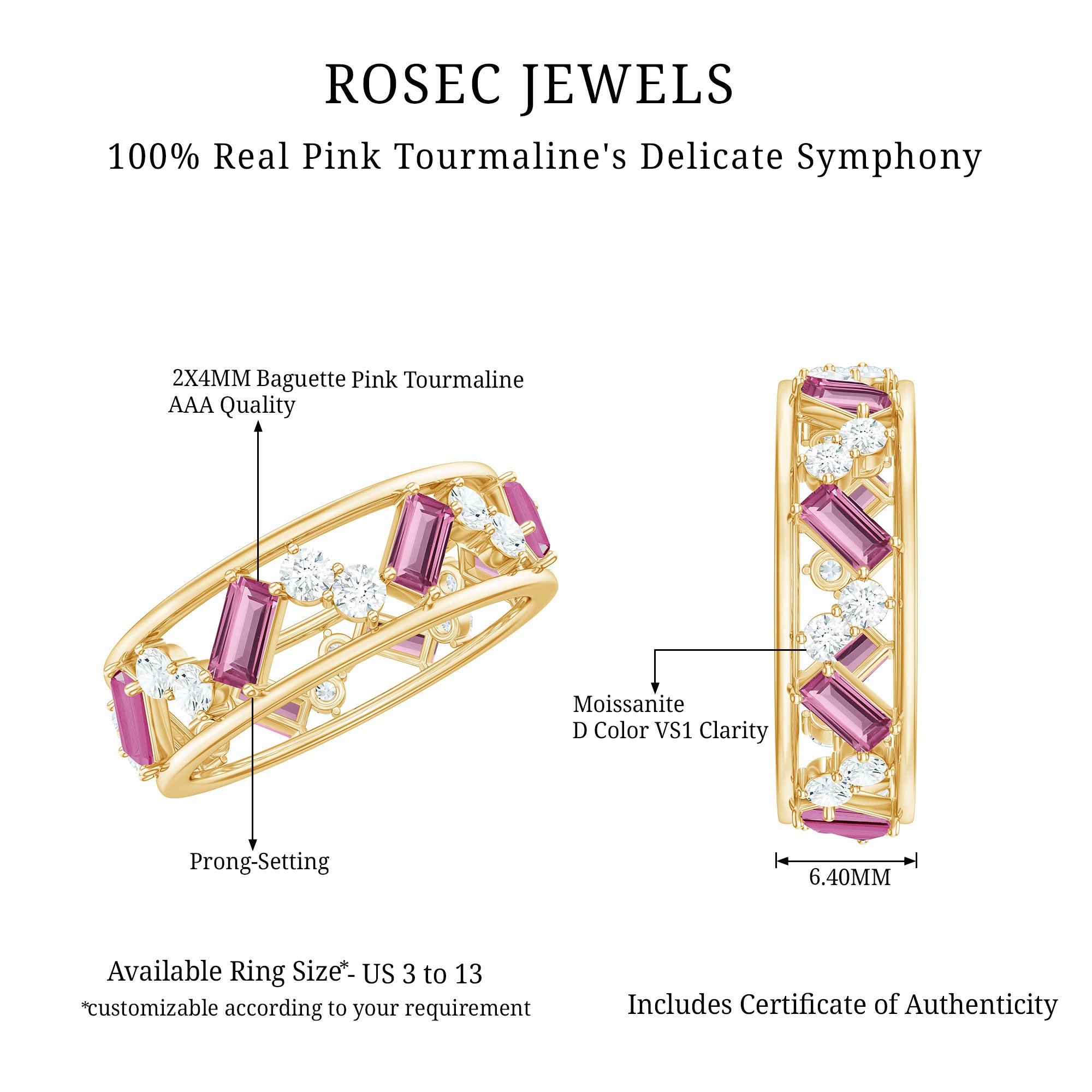 Certified Pink Tourmaline and Diamond Zig Zag Eternity Band AAA - Rosec Jewels