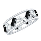 Black Onyx and Diamond Zig Zag Wide Wedding Band AAA - Rosec Jewels
