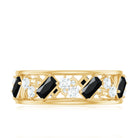 Black Onyx and Diamond Zig Zag Wide Wedding Band AAA - Rosec Jewels