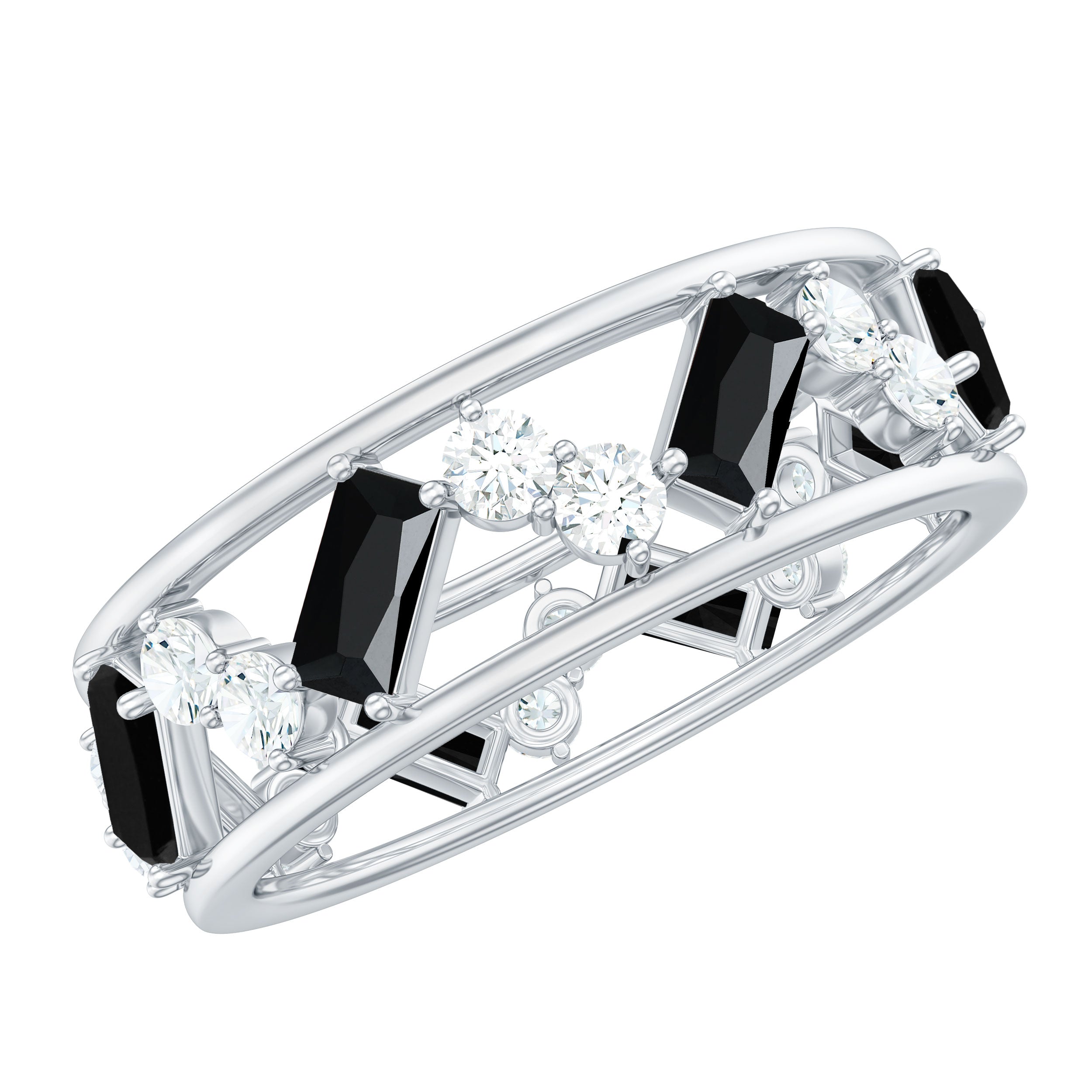 Rosec Jewels-Natural Black Spinel Diamond Eternity Band Ring for Anniversary