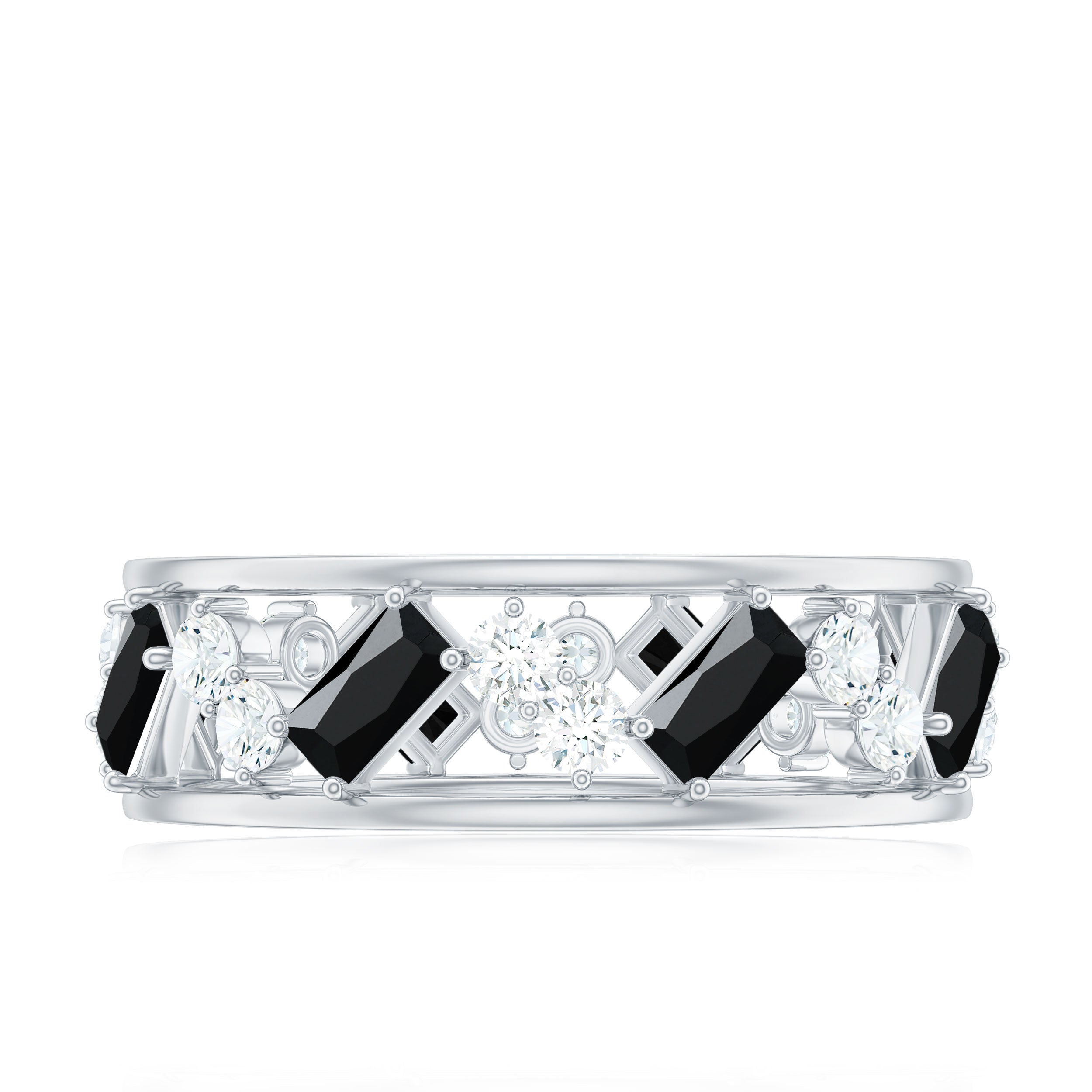 Rosec Jewels-Natural Black Spinel Diamond Eternity Band Ring for Anniversary
