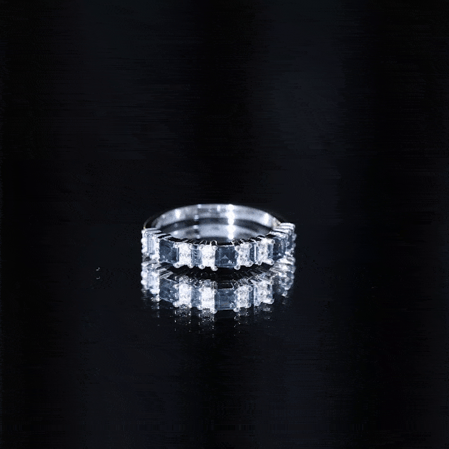 Baguette and Princess Cut London Blue Topaz Half Eternity Ring with Moissanite AAA - Rosec Jewels
