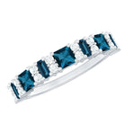 Baguette and Princess Cut London Blue Topaz Half Eternity Ring with Moissanite AAA - Rosec Jewels