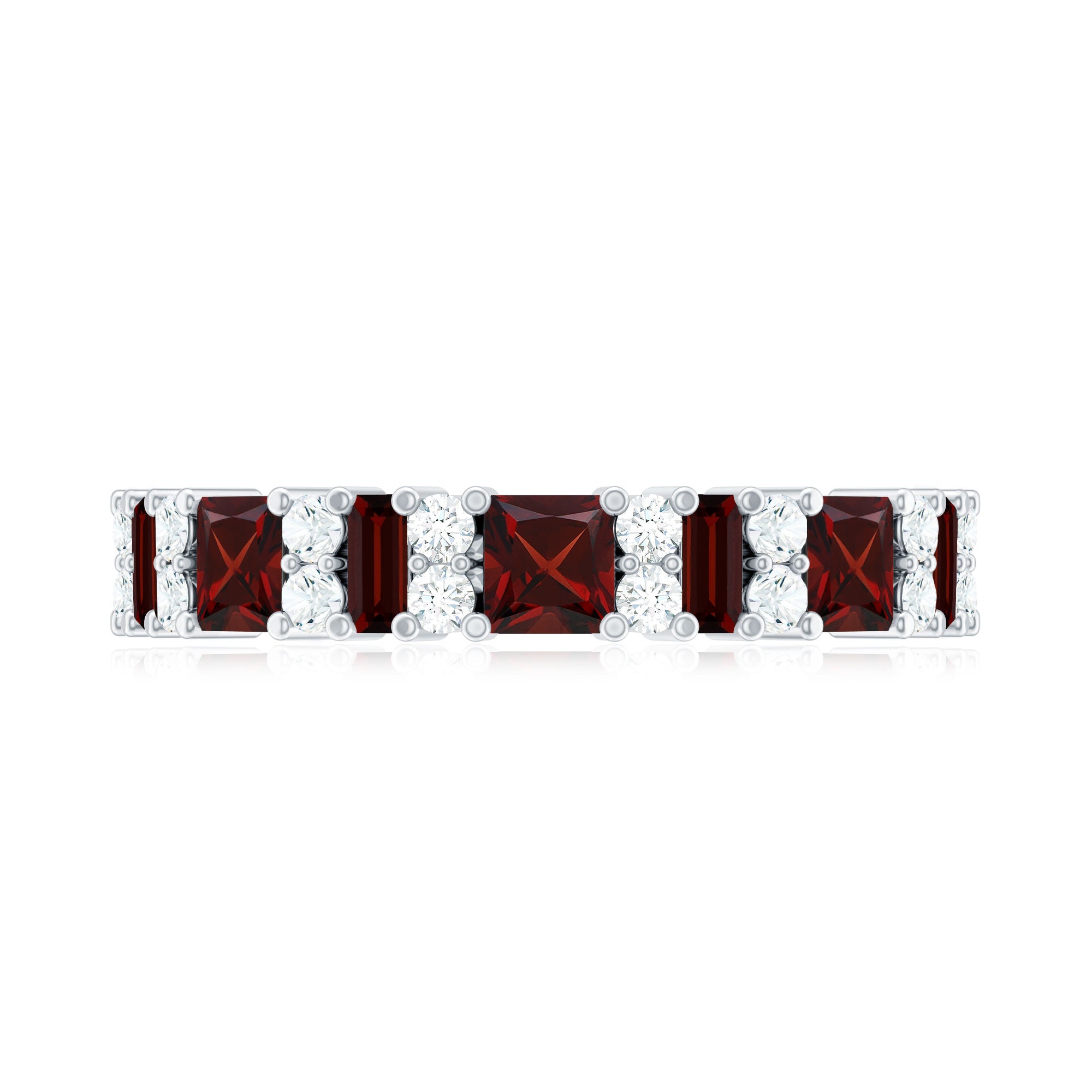 Rosec Jewels-Natural Red Garnet Half Eternity Ring with Diamond