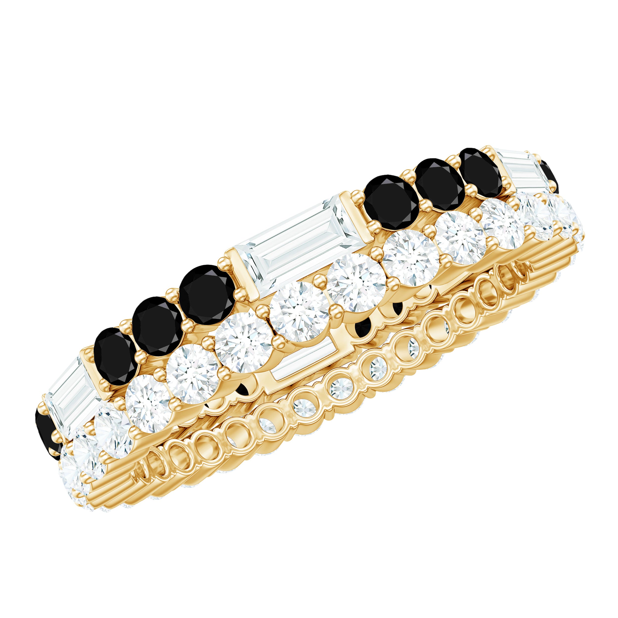 Certified Real 2 Row Black Spinel Eternity Ring with Moissanite AAA - Rosec Jewels