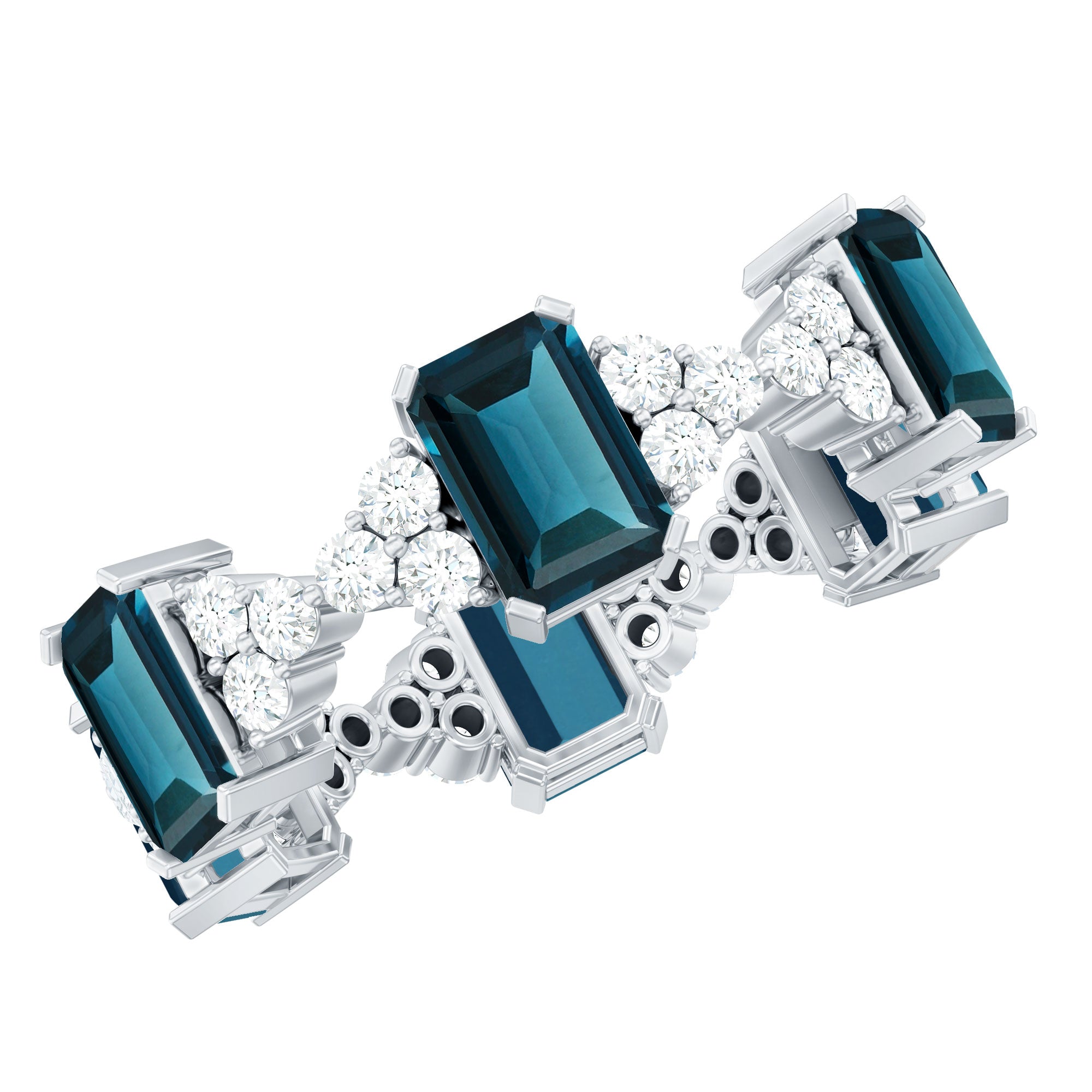 4X6mm Emerald Cut London Blue Topaz Designer Eternity Ring with Moissanite AAA - Rosec Jewels