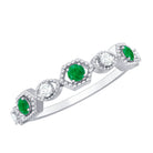 Certified Natural Emerald Art Deco Half Eternity Ring with Diamond AAA - Rosec Jewels