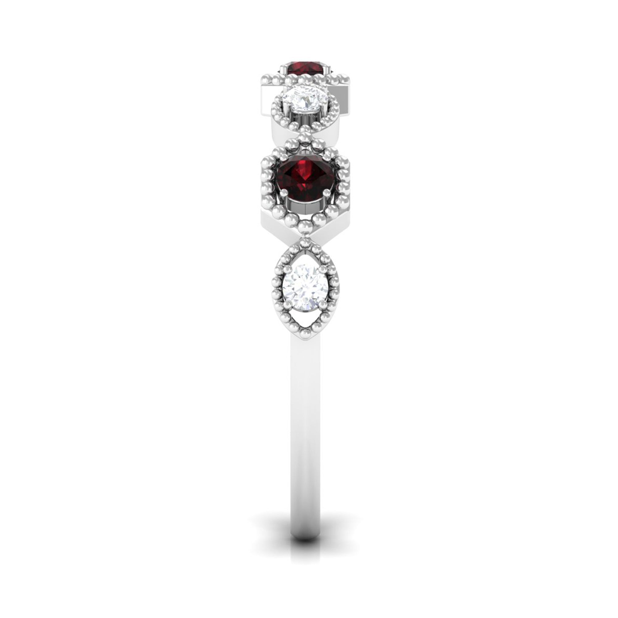 Rosec Jewels-Genuine Red Garnet Diamond Half Eternity Ring