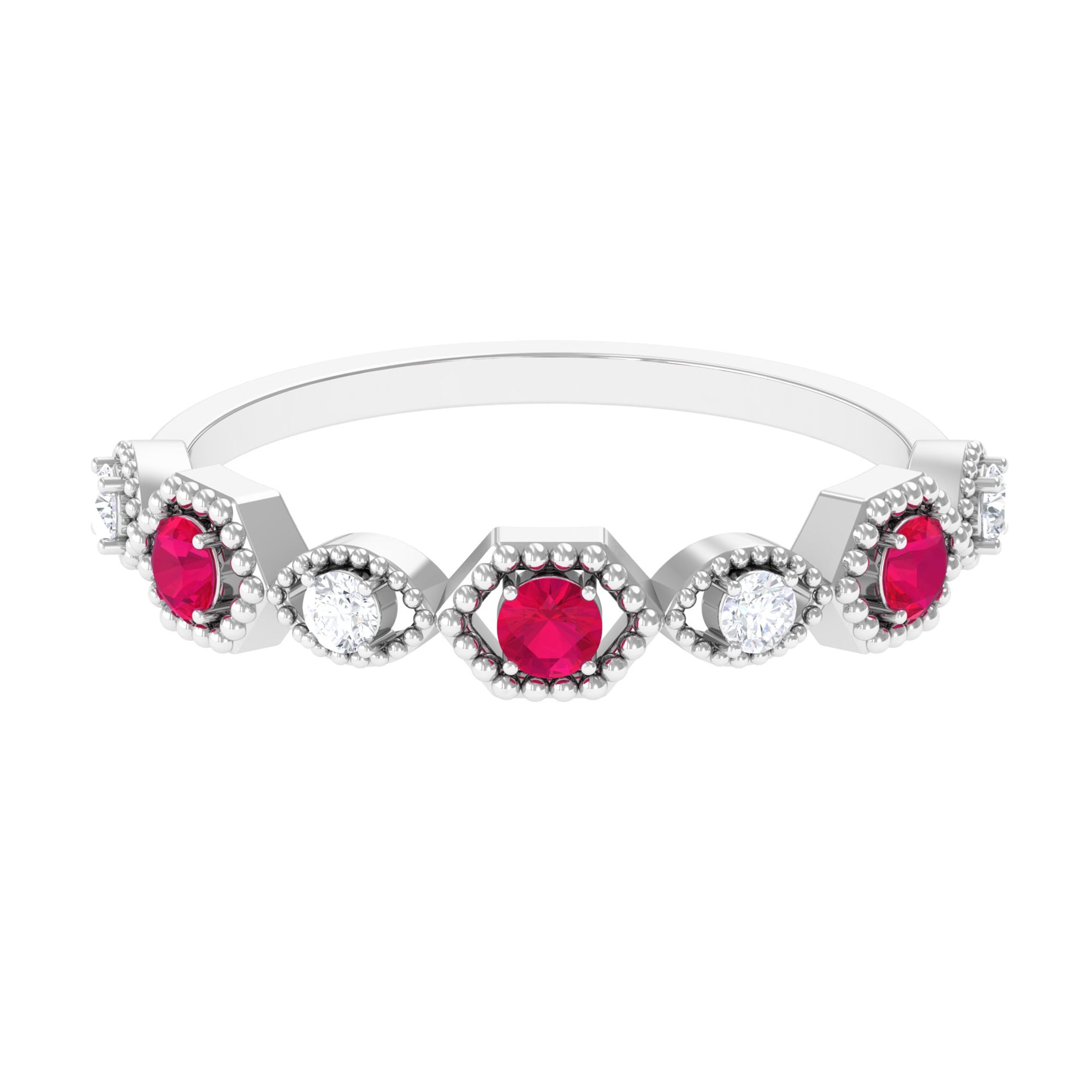 Rosec Jewels-Vintage Style Ruby Diamond Half Eternity Ring for Women