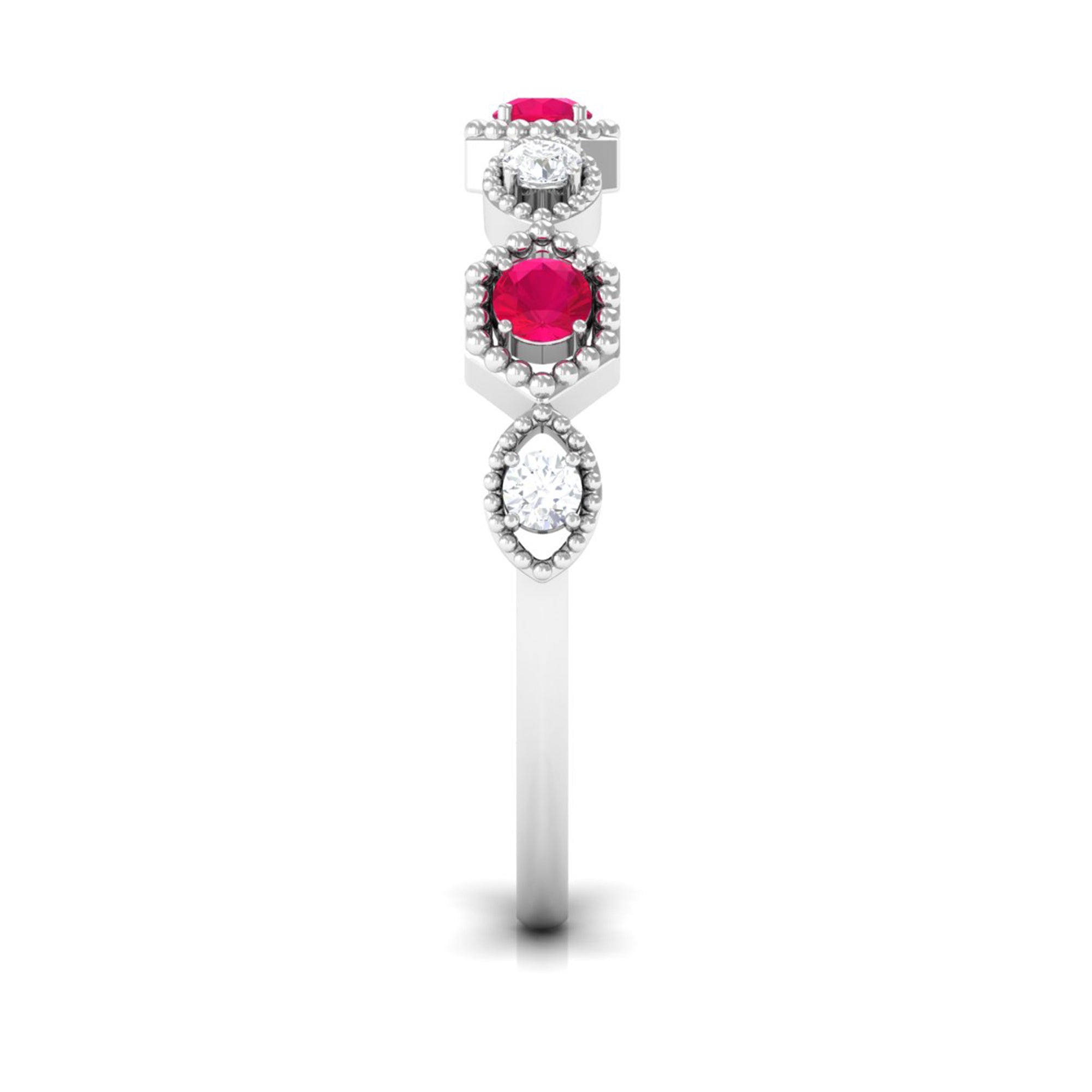 Rosec Jewels-Vintage Style Ruby Diamond Half Eternity Ring for Women