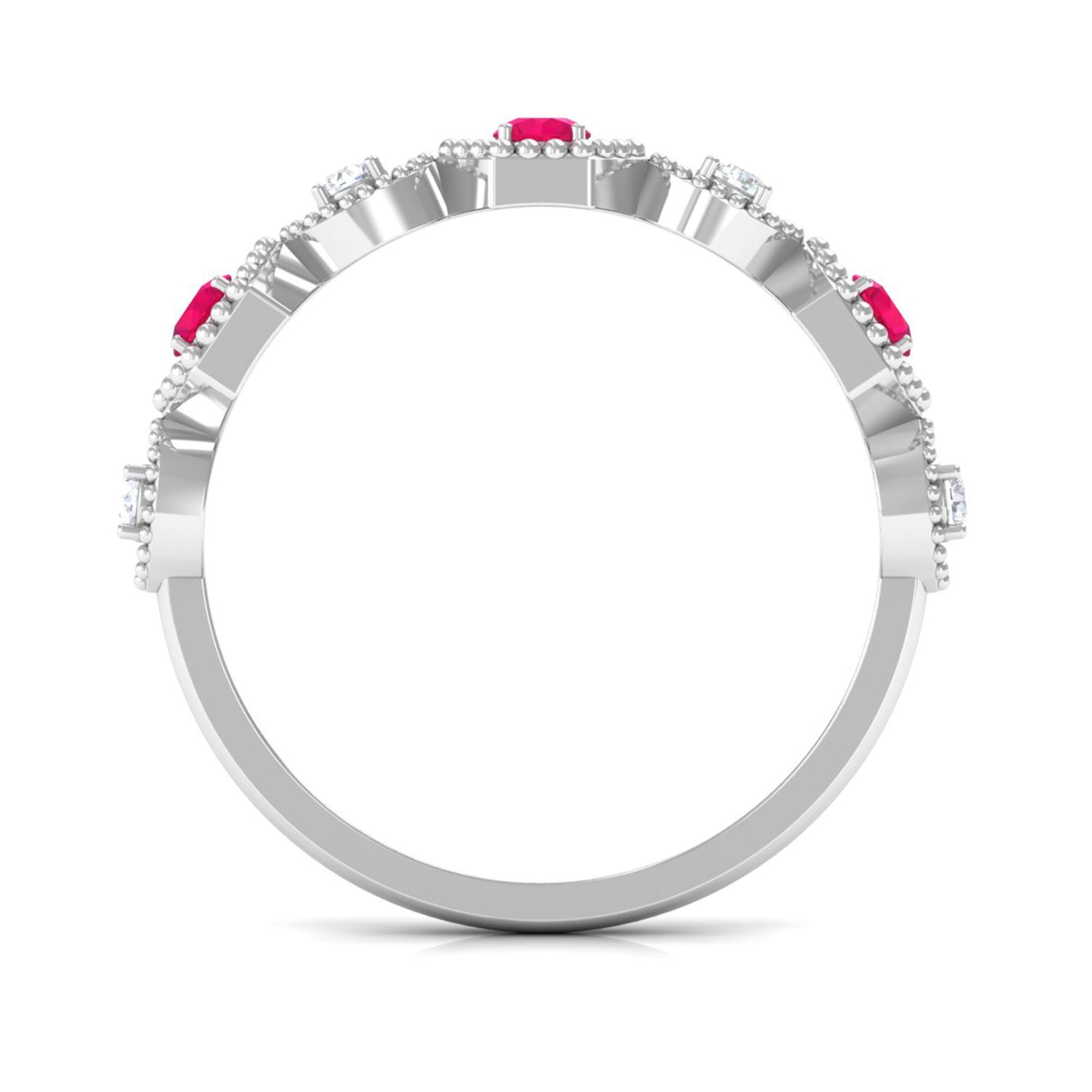 Rosec Jewels-Vintage Style Ruby Diamond Half Eternity Ring for Women