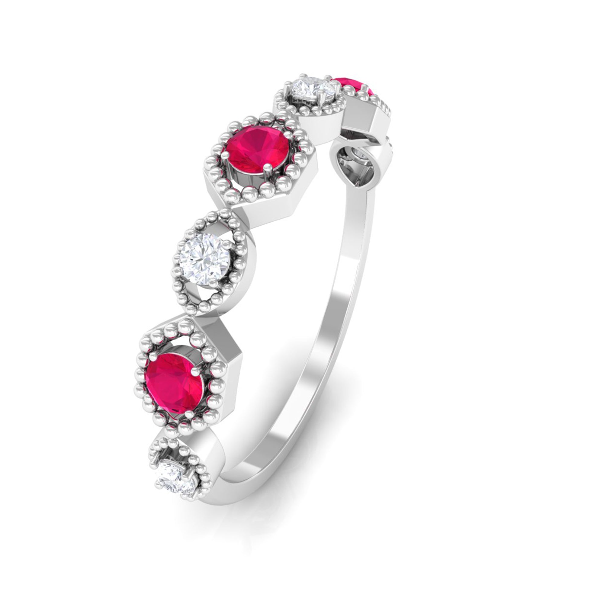 Rosec Jewels-Vintage Style Ruby Diamond Half Eternity Ring for Women
