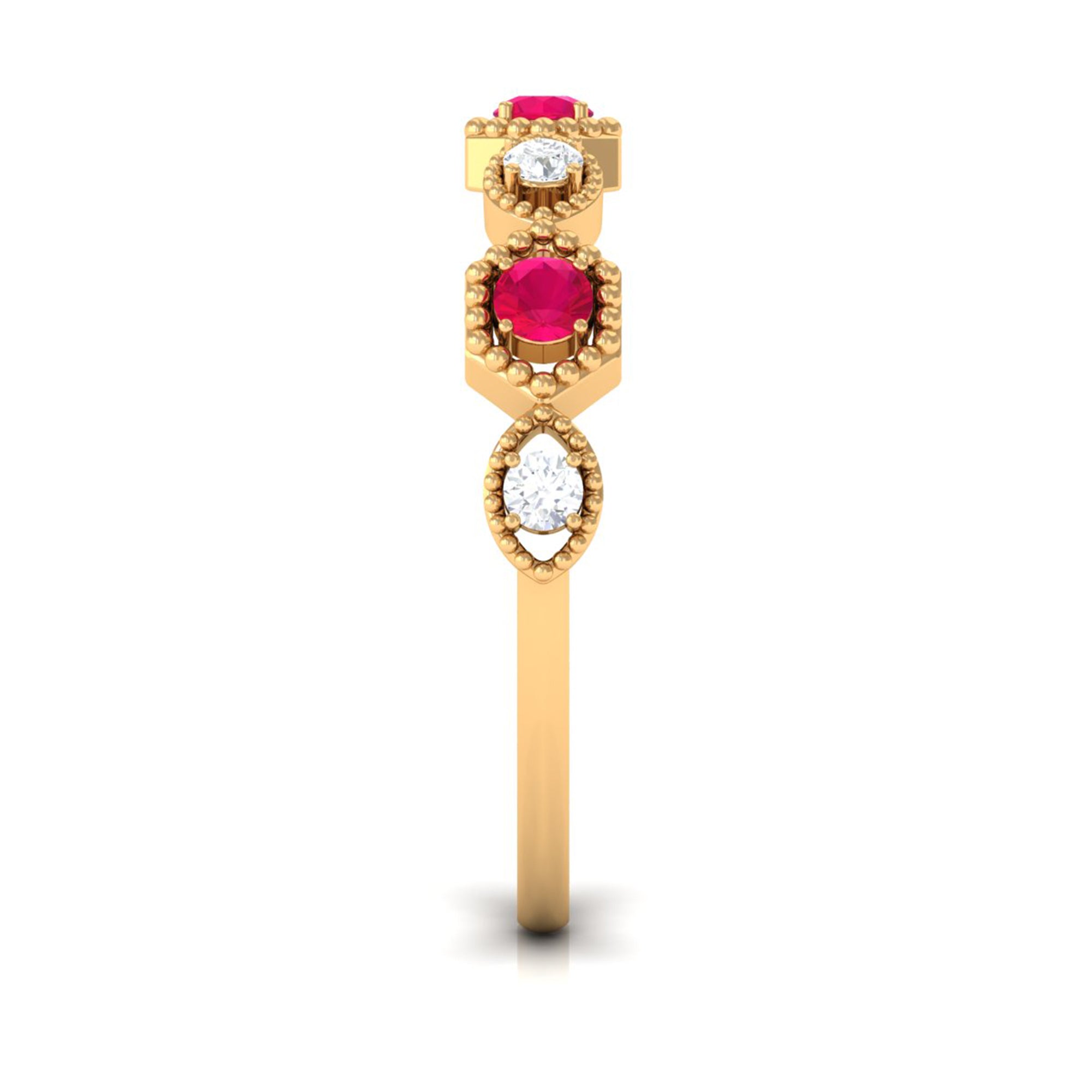 Rosec Jewels-Vintage Style Ruby Diamond Half Eternity Ring for Women