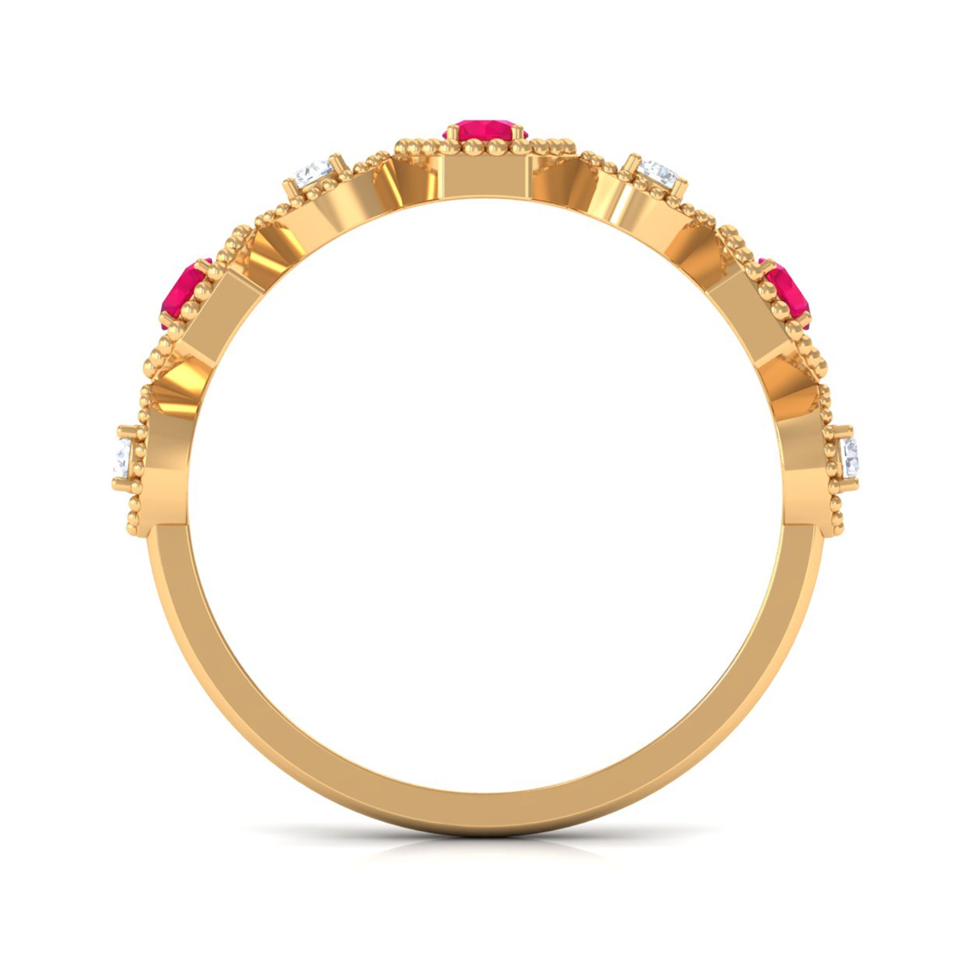 Rosec Jewels-Vintage Style Ruby Diamond Half Eternity Ring for Women