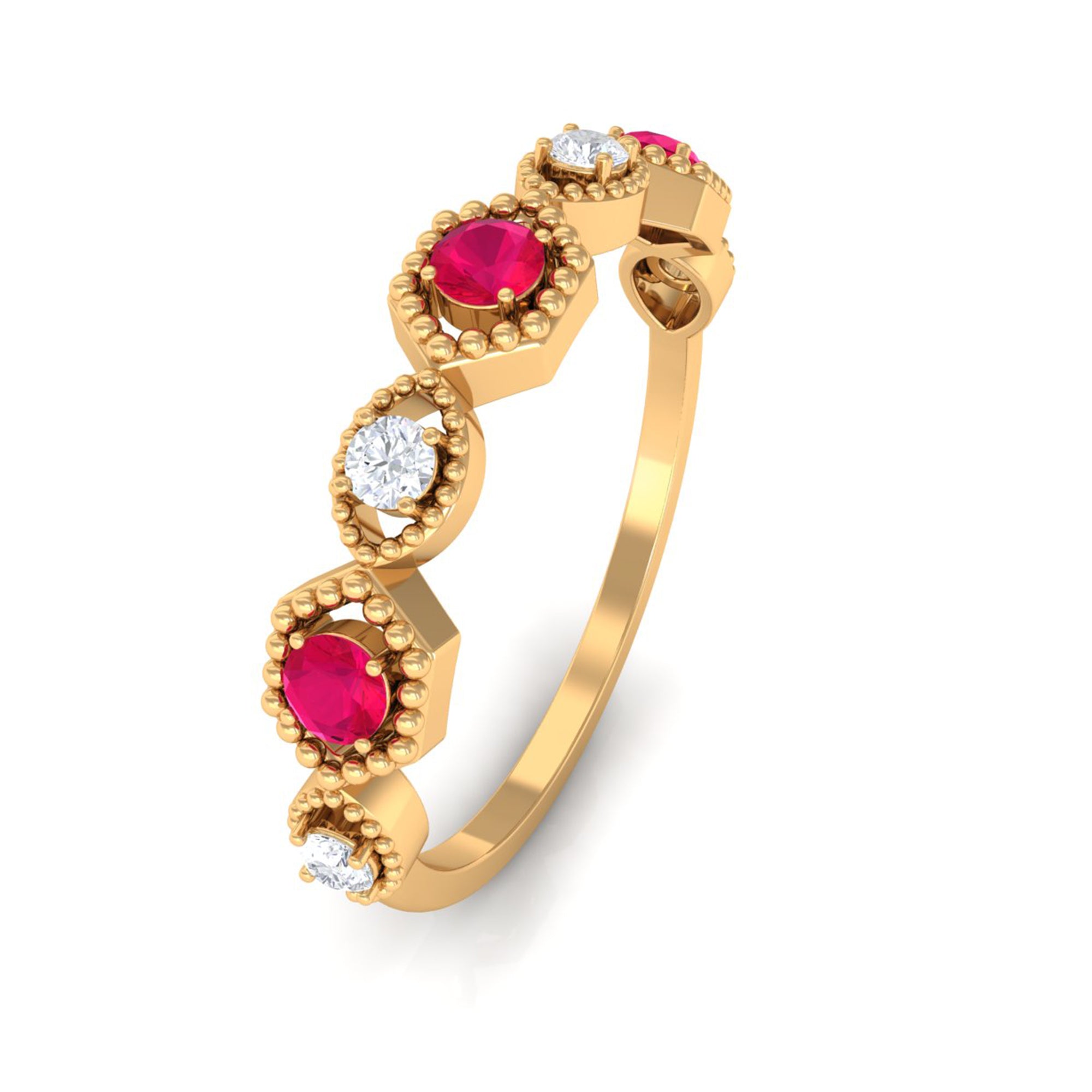 Rosec Jewels-Vintage Style Ruby Diamond Half Eternity Ring for Women