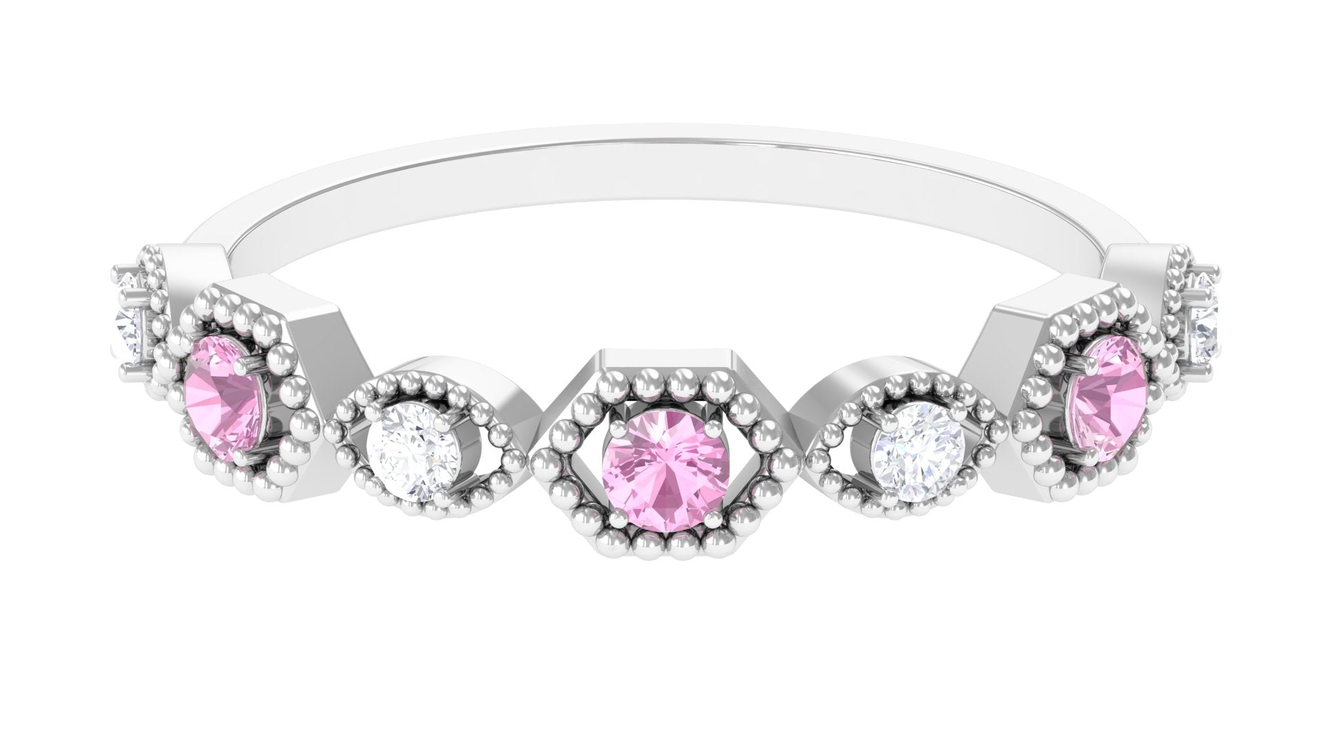 Pink Tourmaline and Diamond Eternity Wedding Band AAA - Rosec Jewels