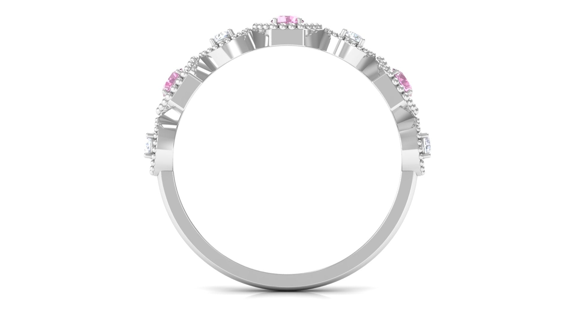 Pink Tourmaline and Diamond Eternity Wedding Band AAA - Rosec Jewels