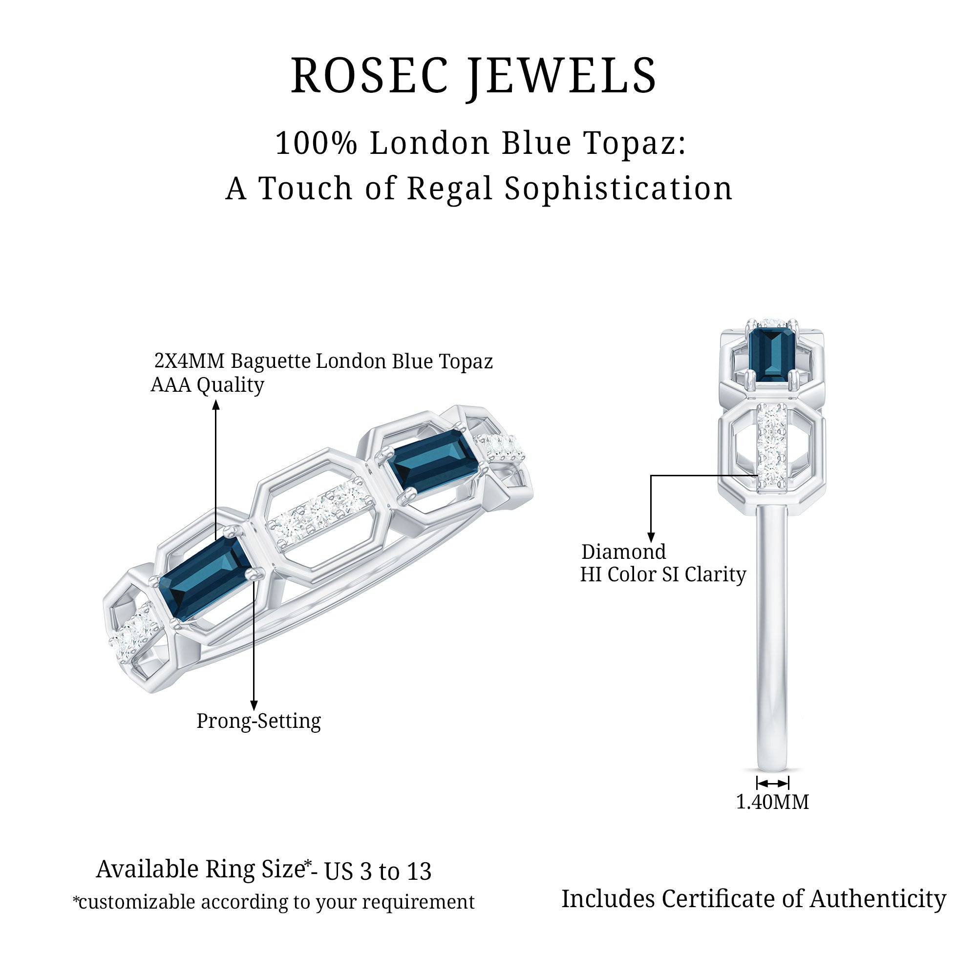 Rosec Jewels-Natural London Blue Topaz Designer Eternity Band with Diamond